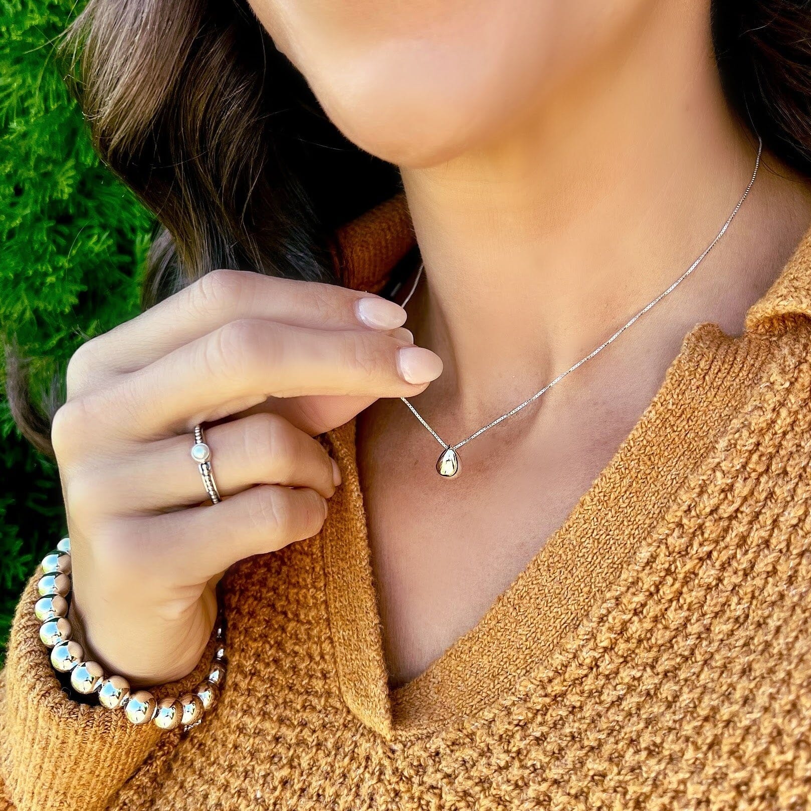 Sterling silver drop shape necklace