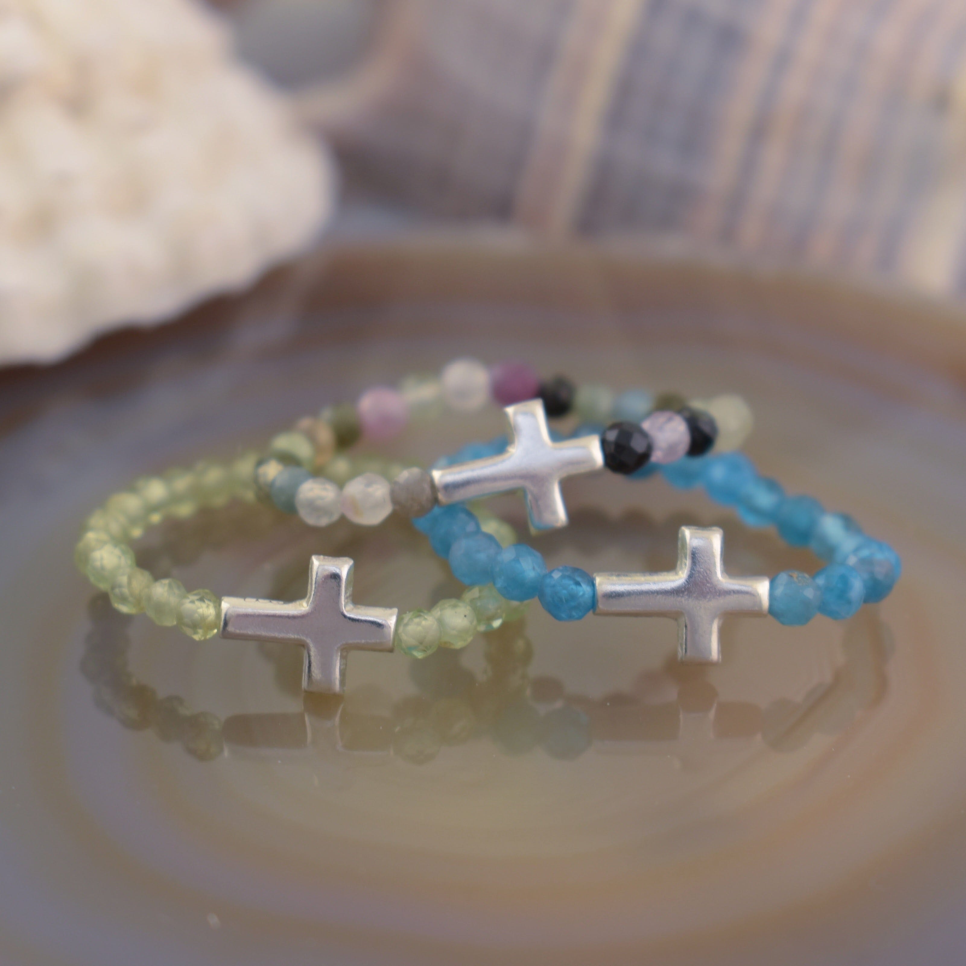 sterling silver and genuine gemstone stretch rings