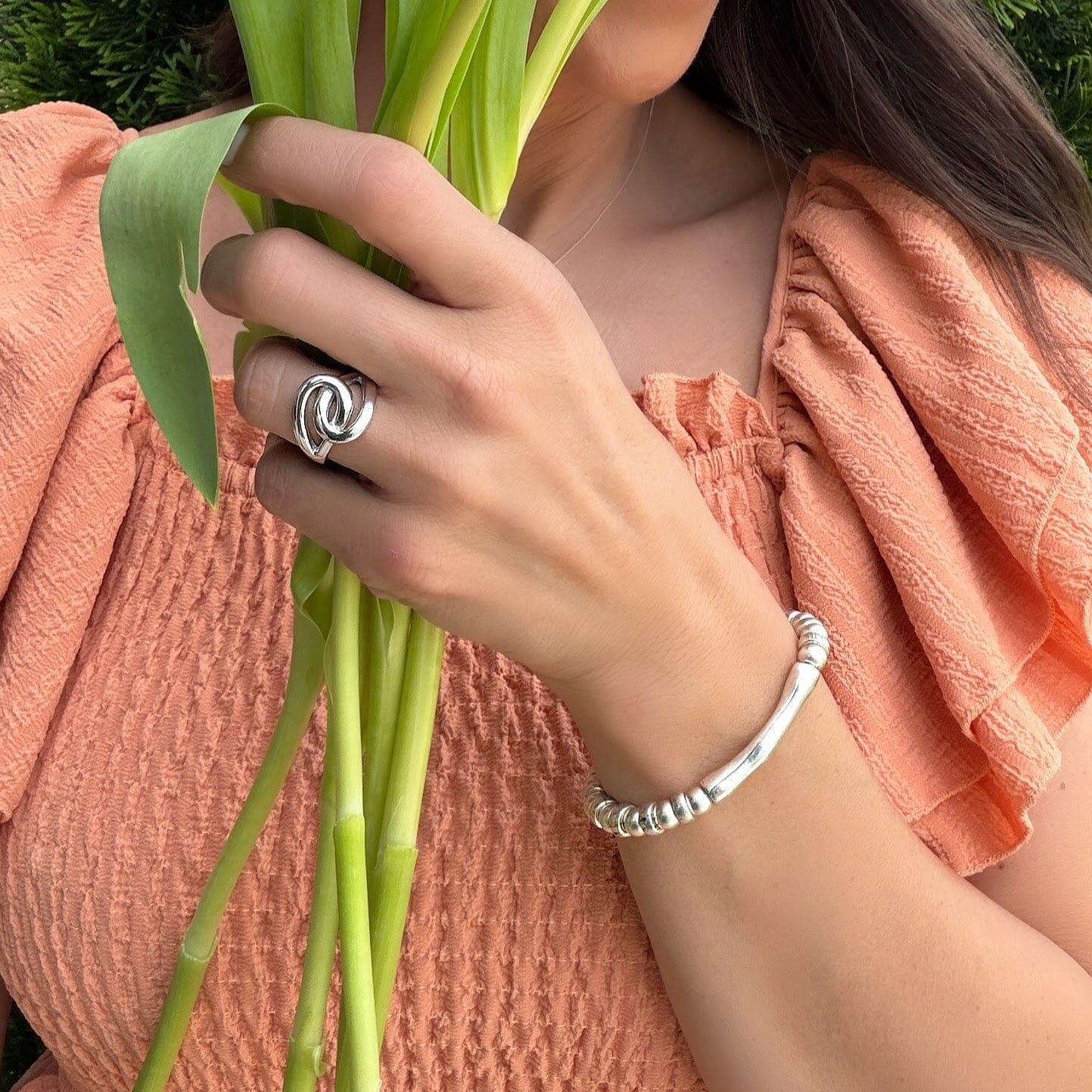 silver zamak beaded bar bracelet