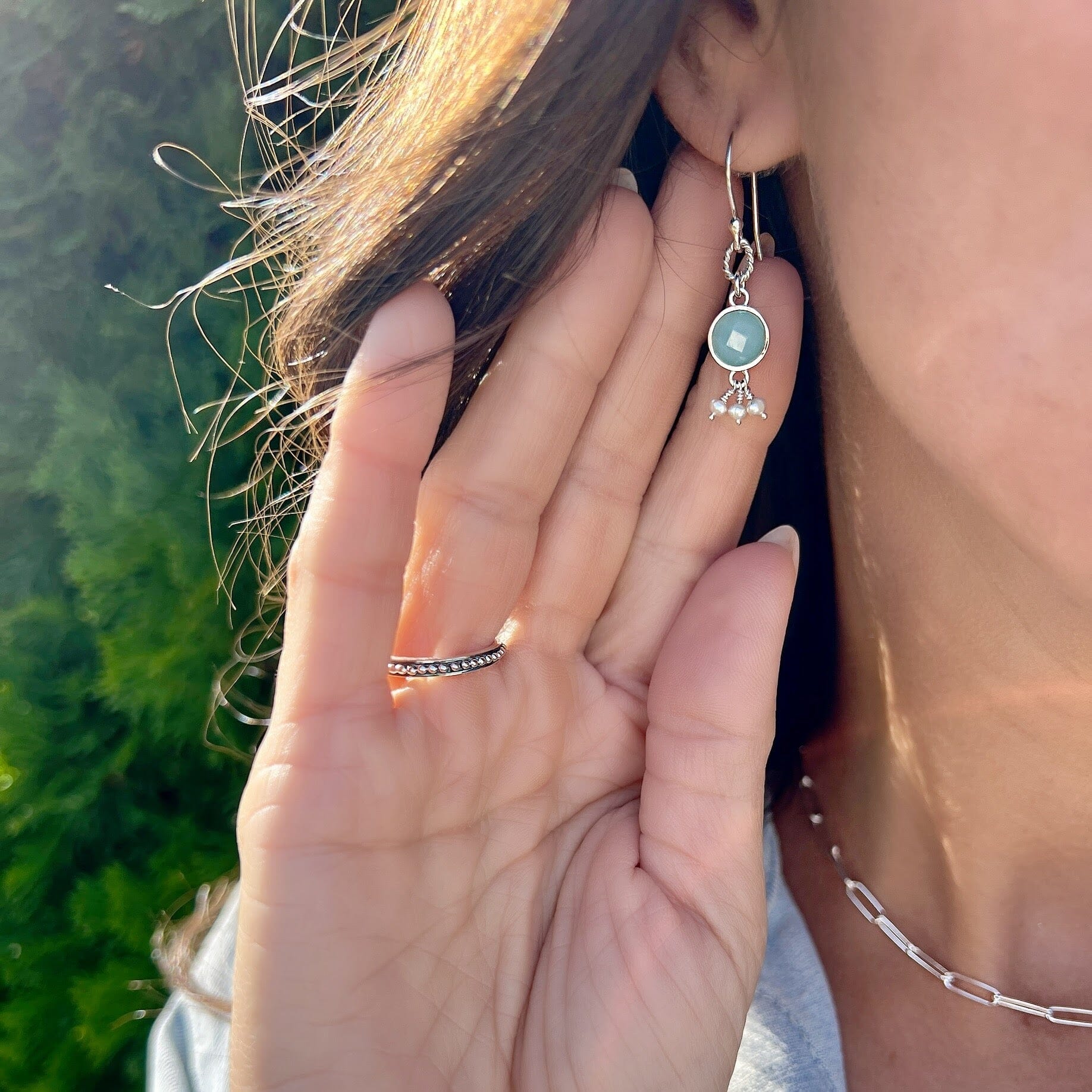 aqua chalcedony dangling earrings