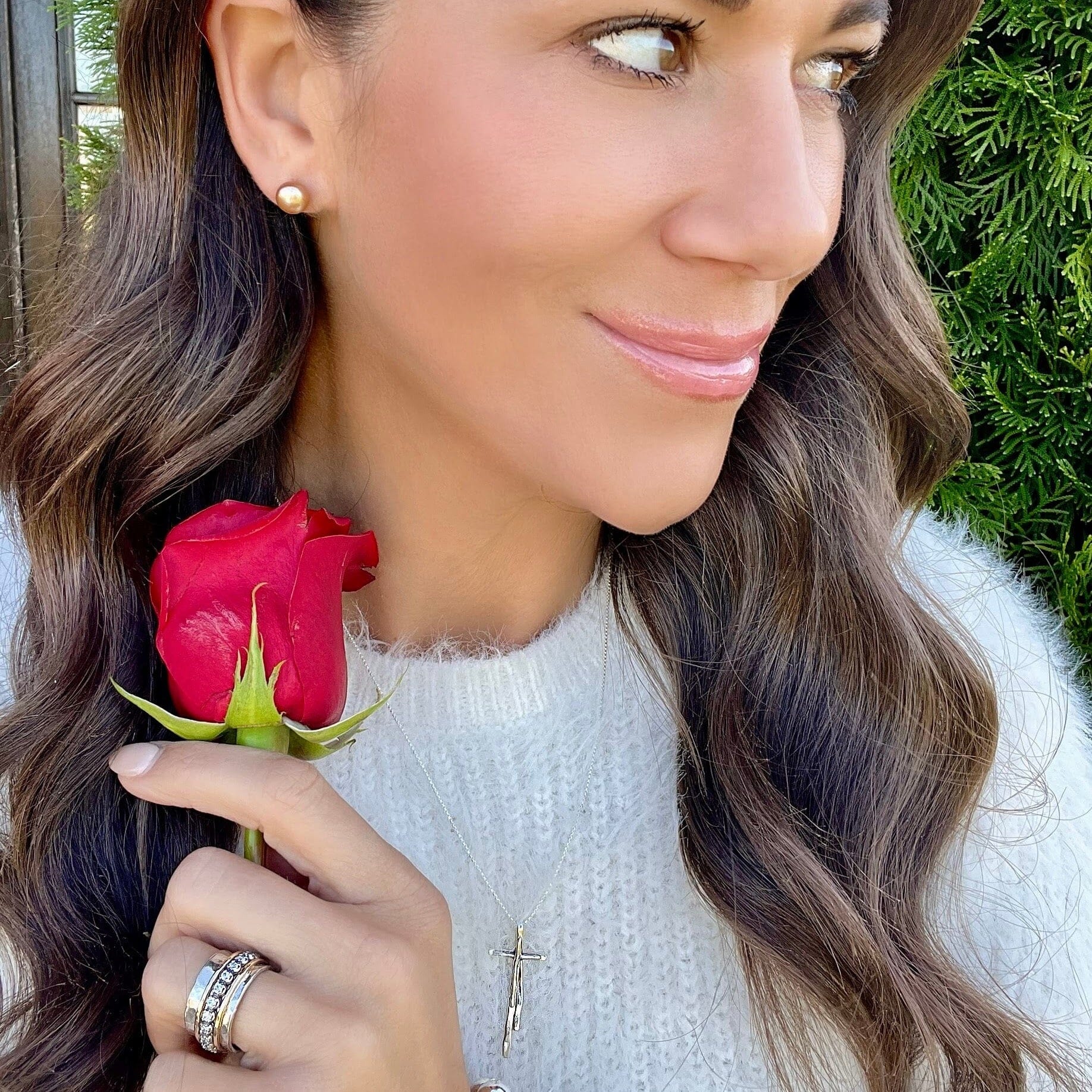 orange-brown tone freshwater pearl stud earrings