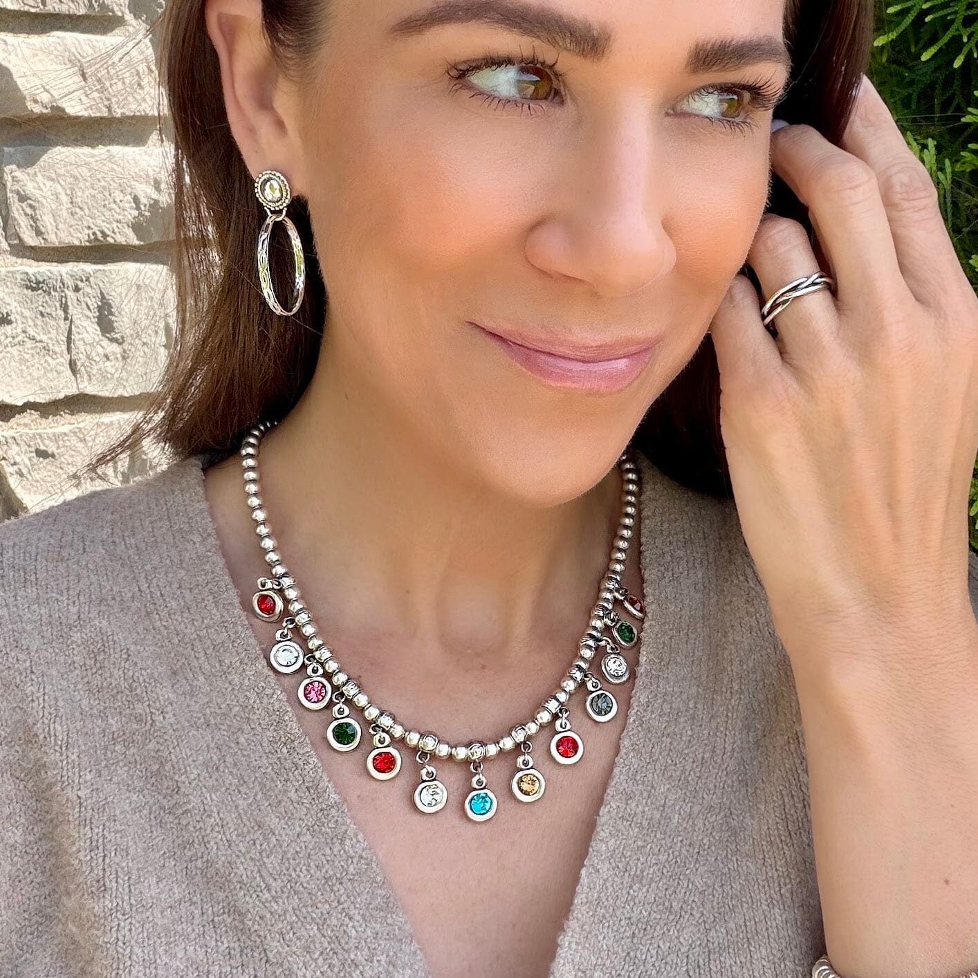 beaded necklace with crystal dangles