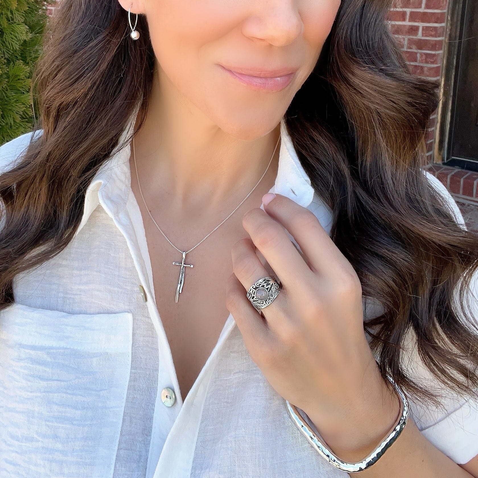 coming up roses ring paired with squared up bangle , it is finished necklace and dottie earrings. .925 jewelry