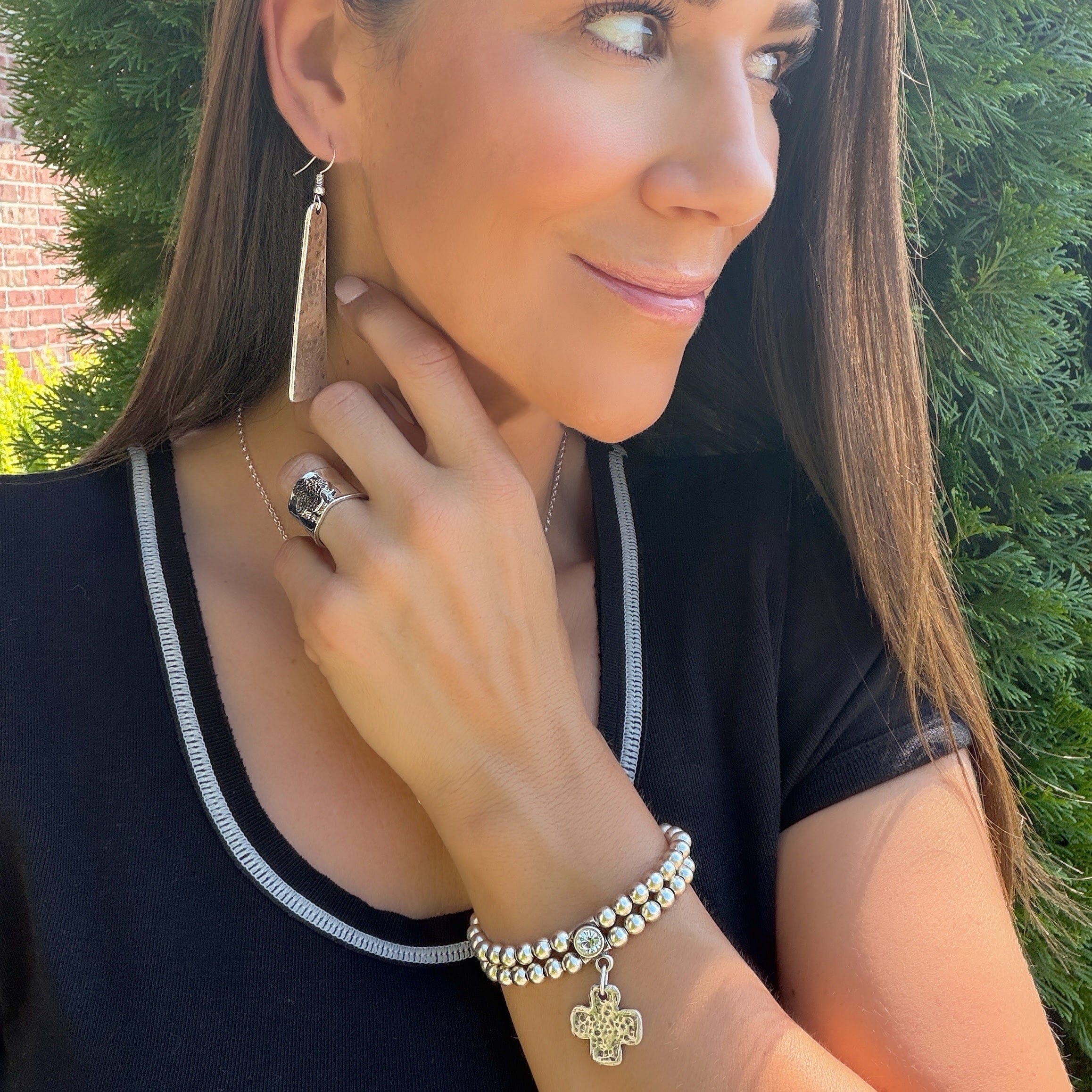double stranded beaded cross bracelet