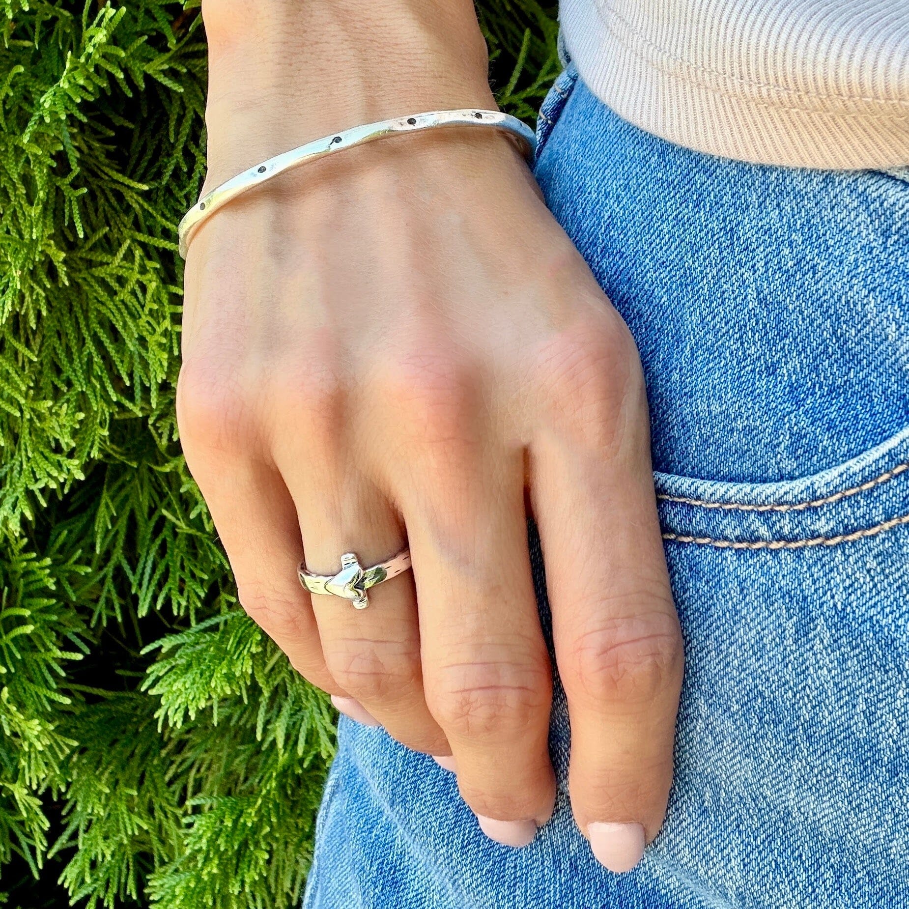 minimalist cross ring in sterling silver