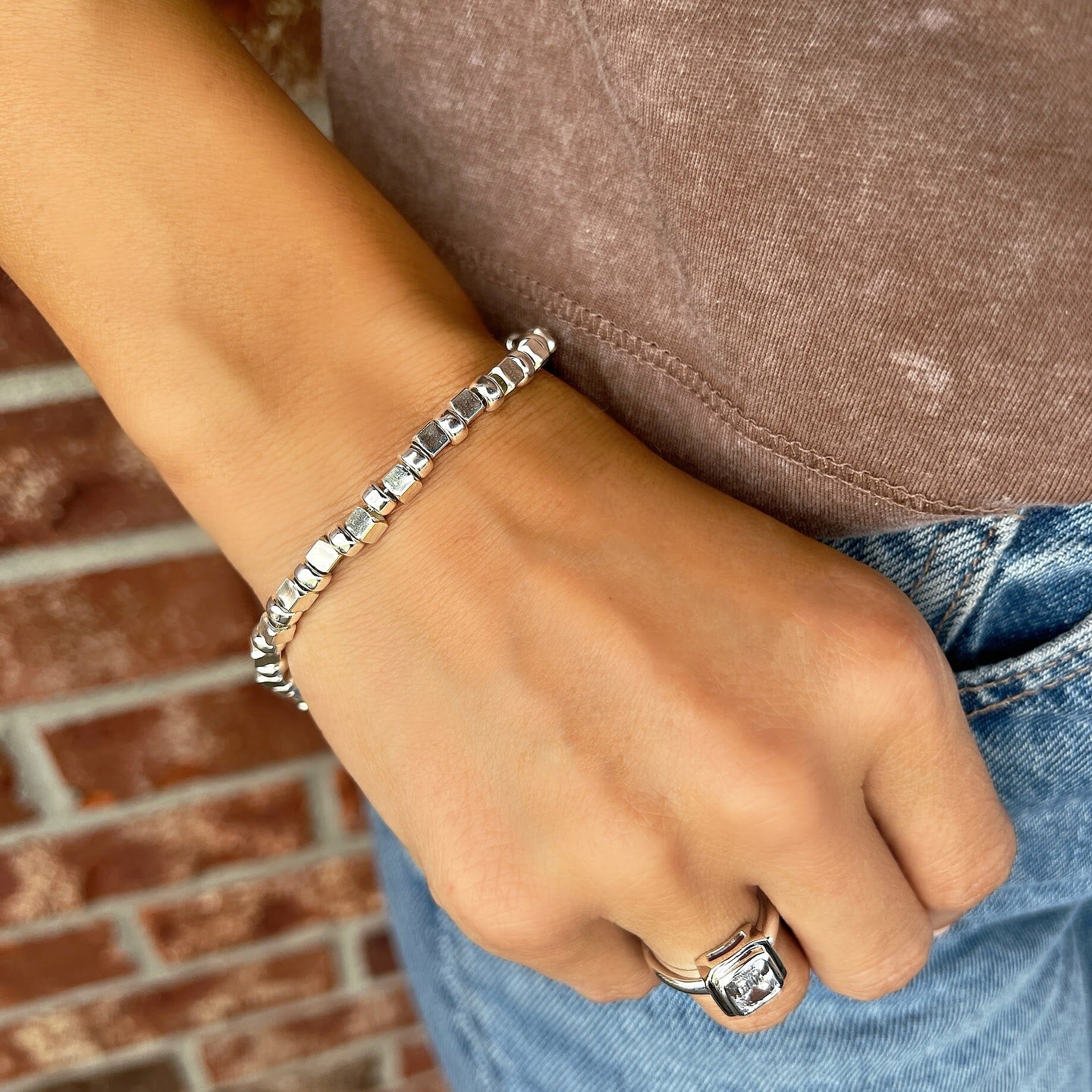 sterling silver bracelet called Cubes and Beads bracelet