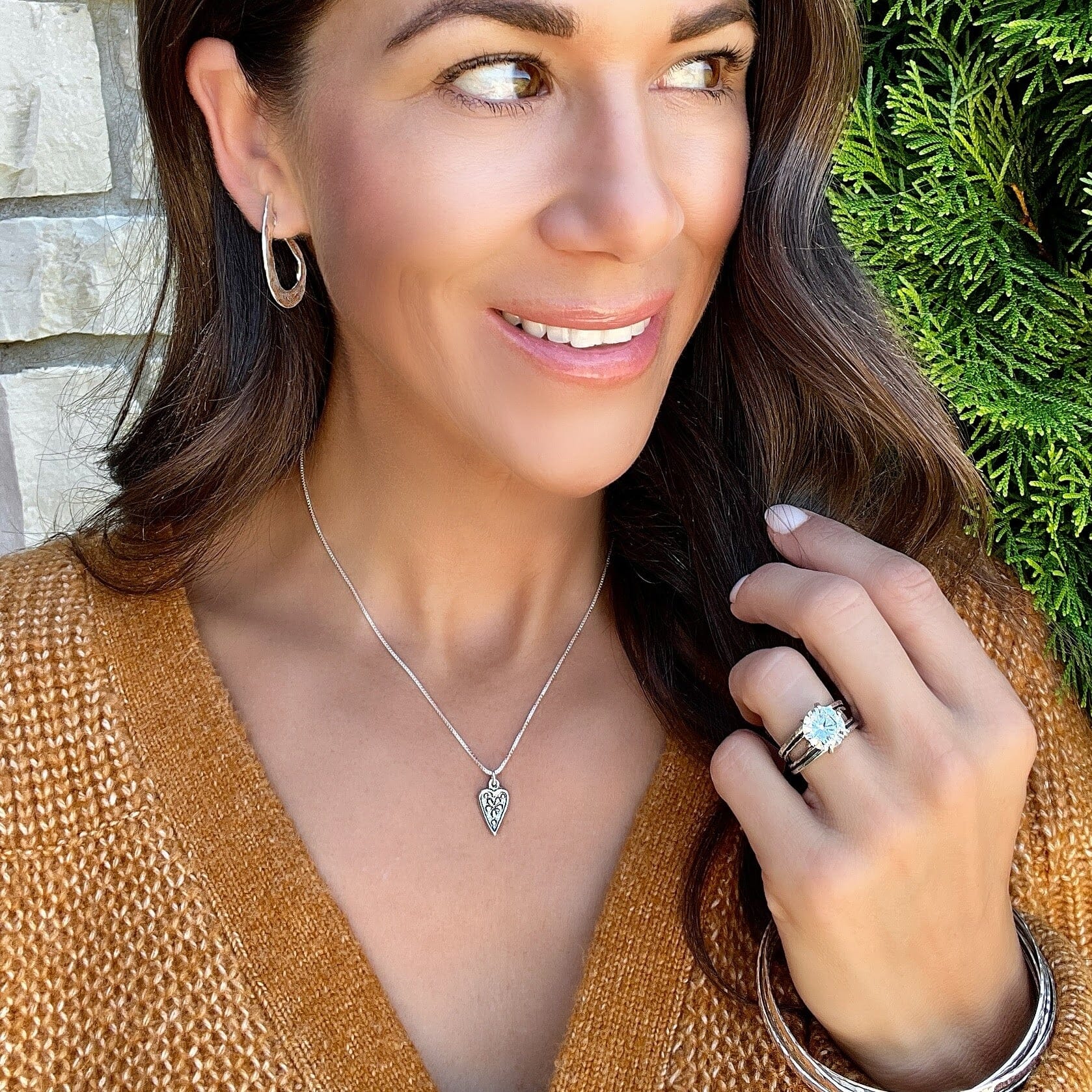 Curve Appeal Earrings paired with Straight From My Heart Necklace, Ooh La La Ring, and The Falls Bangle