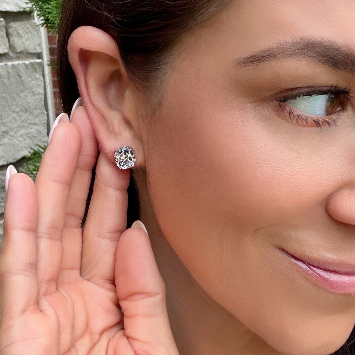 clear cushion cut cz stone set in sterling silver earrings