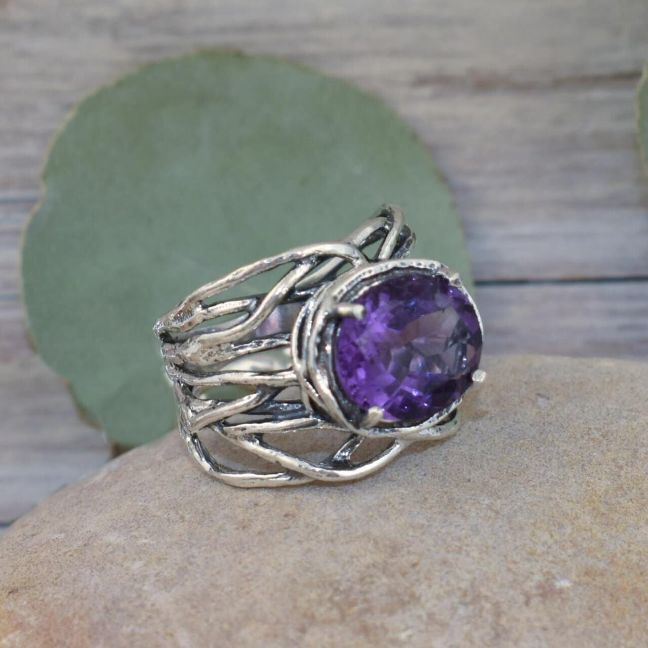 .925 sterling silver with natural amethyst stone