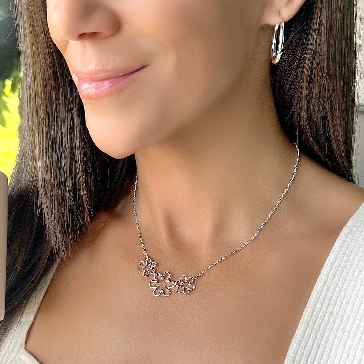 sterling silver jewelry flower necklace