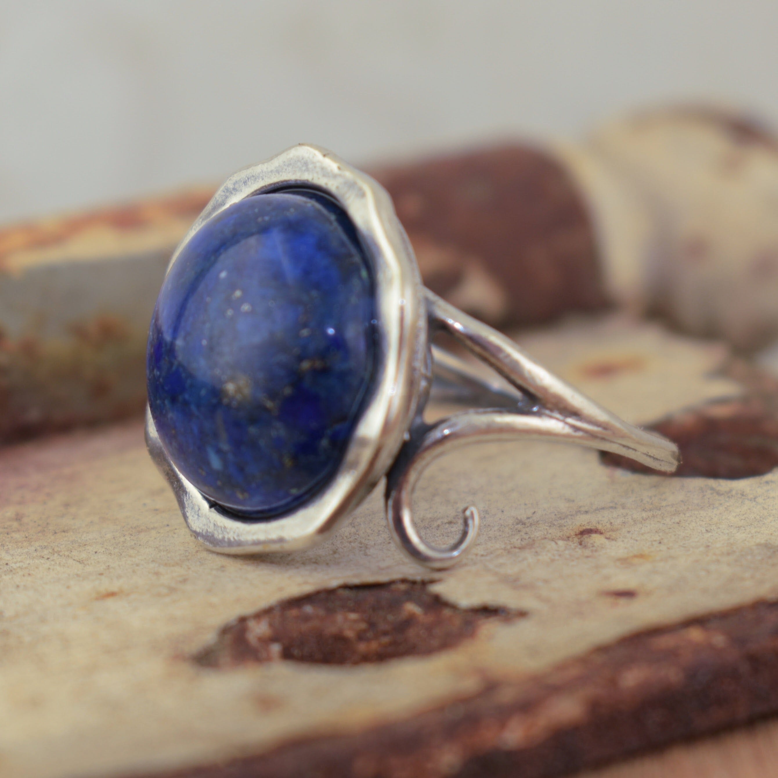 hand crafted wavy bezel set lapis stone