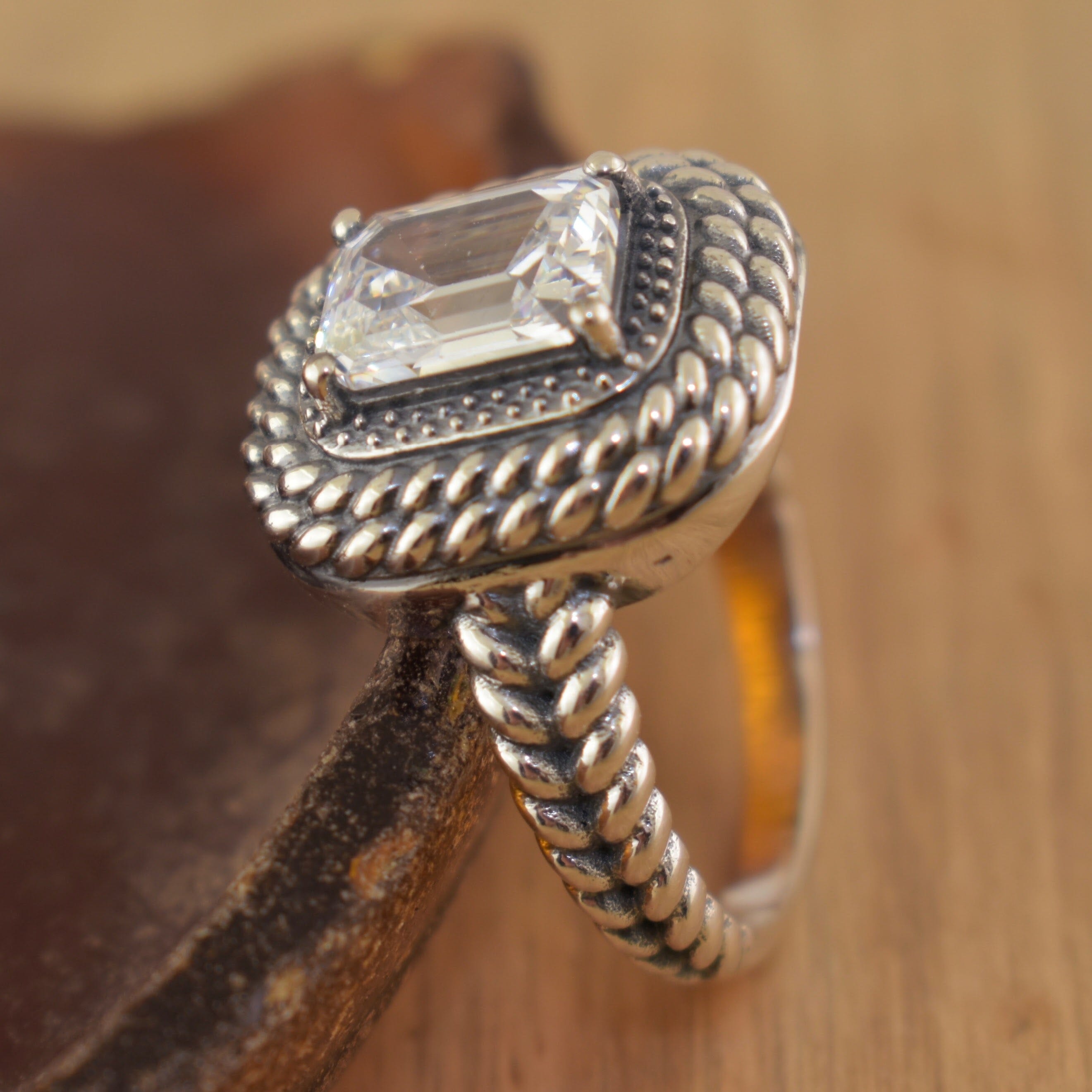 emerald cut clear CZ stone