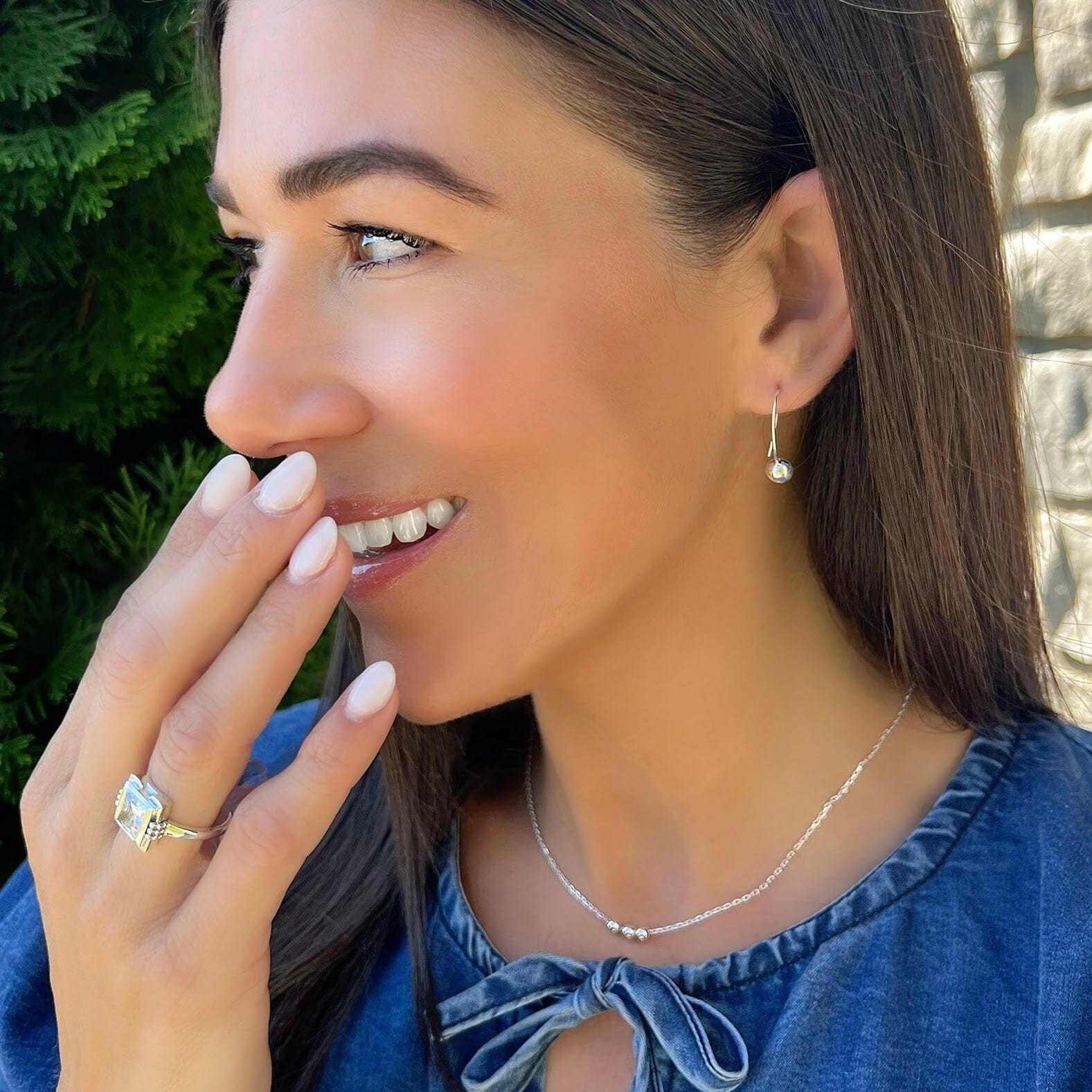 earrings polished ball earrings paired with the galleria ring and joy necklace