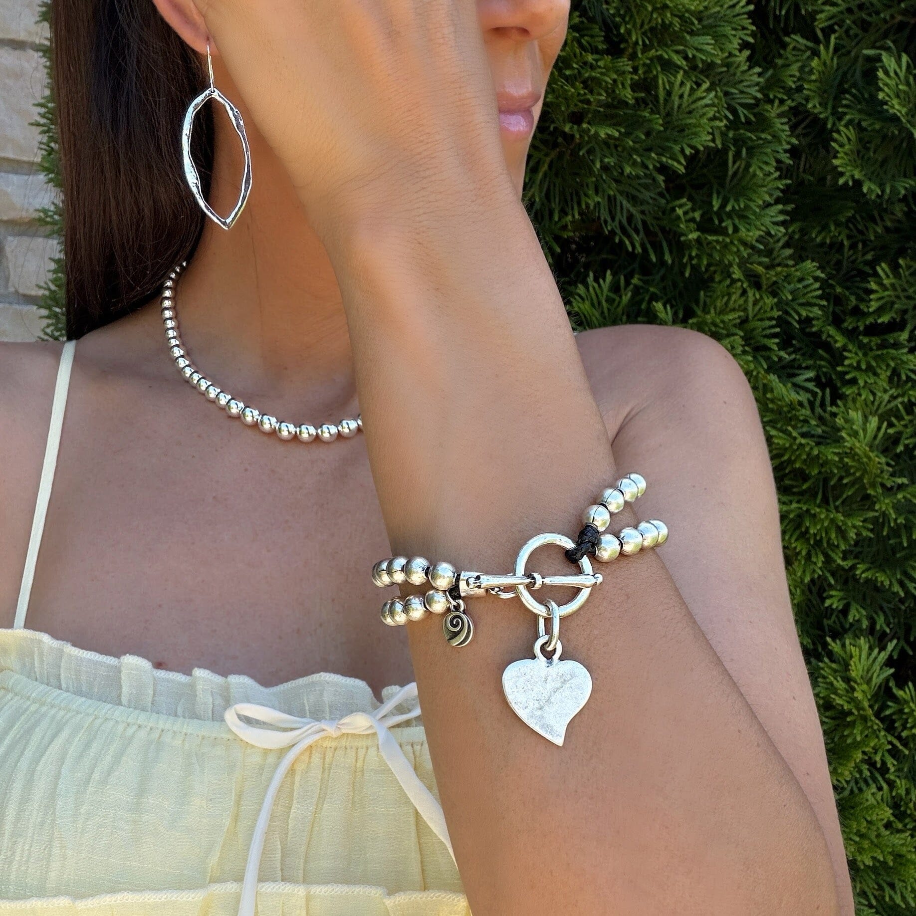 Double Date Bracelet paired with .925 sterling silver jewelry