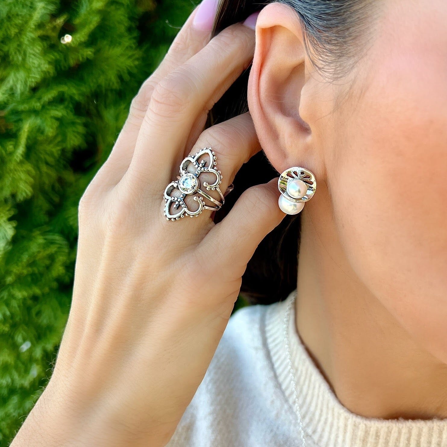 pearl push-bak post earrings in sterling silver