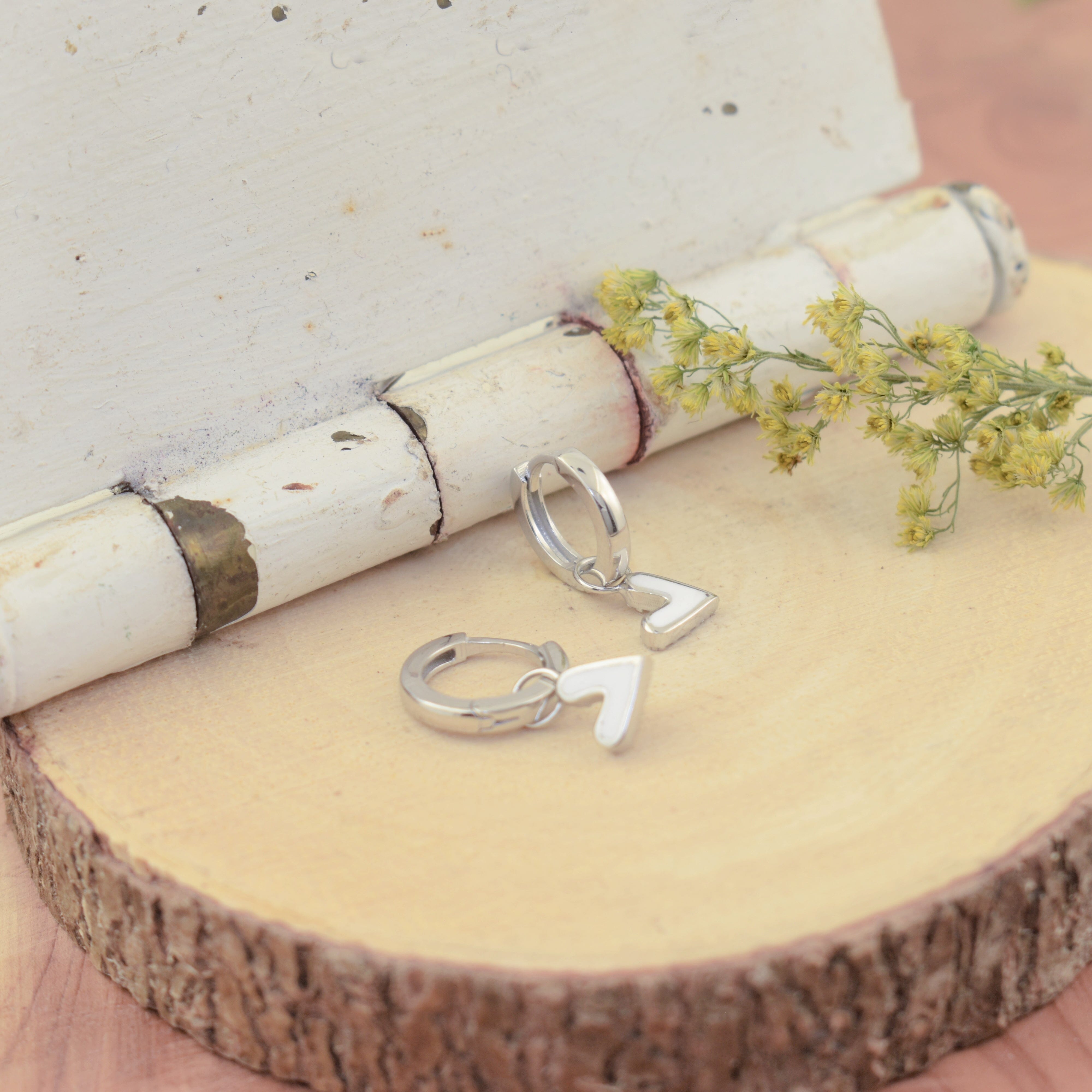 sterling silver hoop earrings with hearts