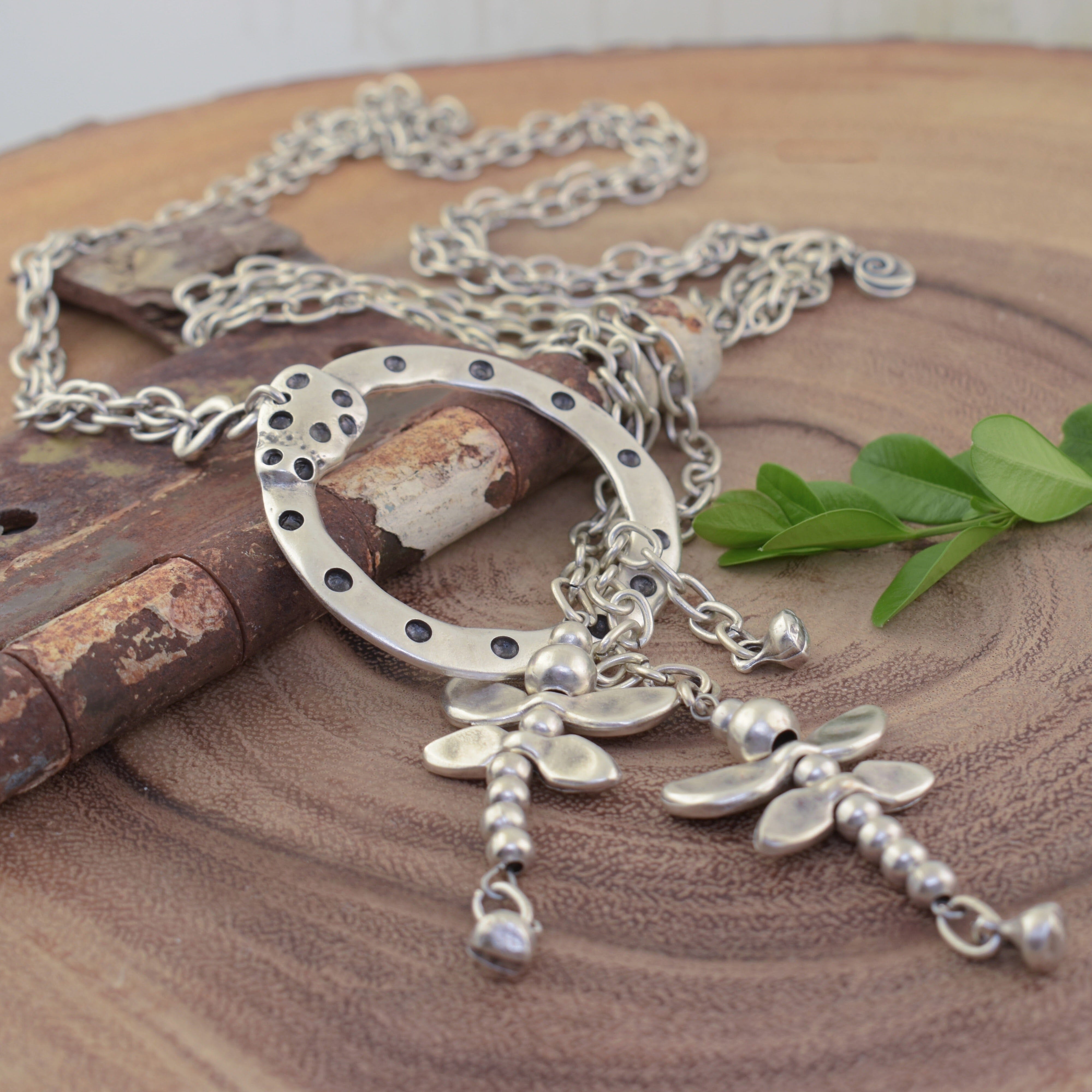 statement necklace with two dragonflys