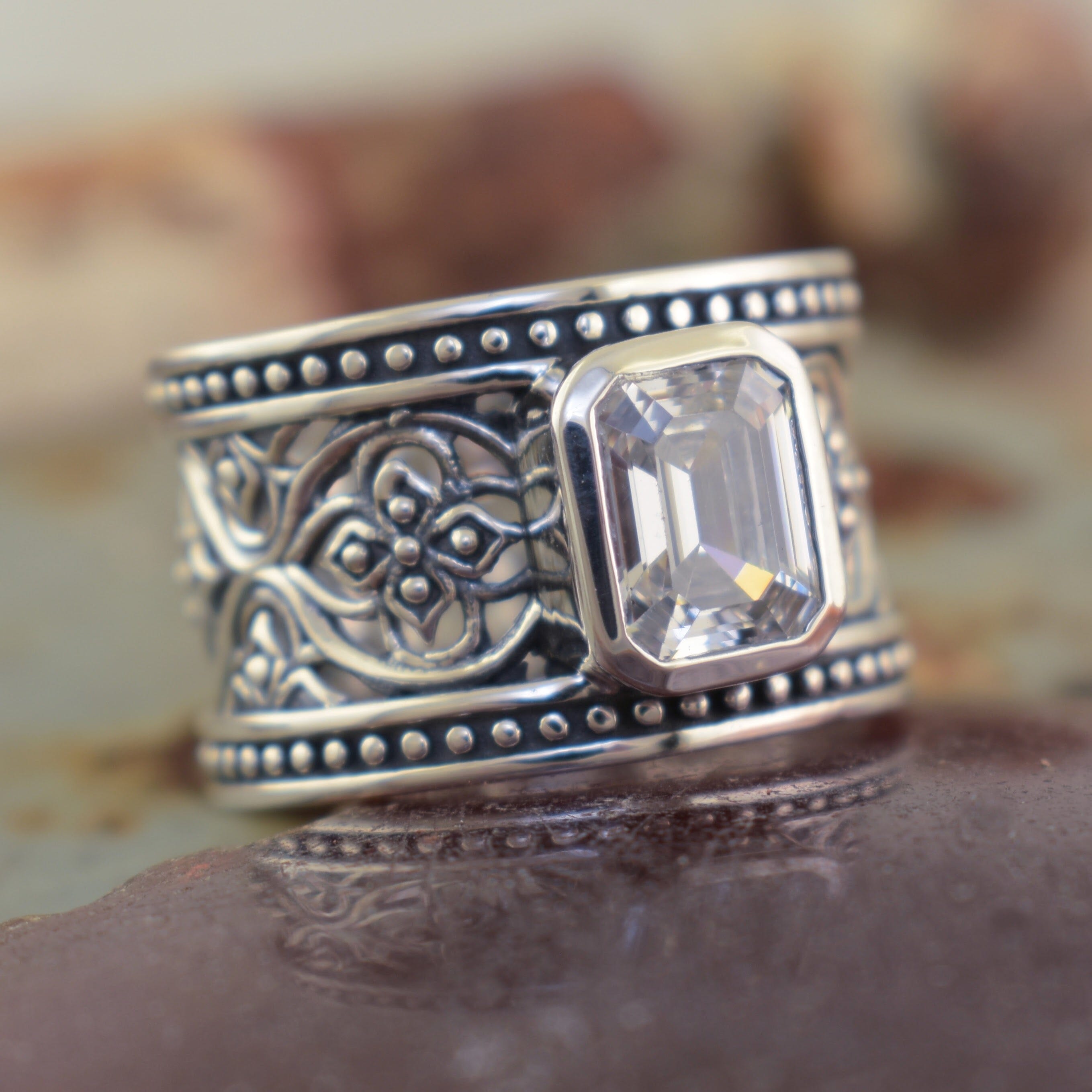 Sterling silver hand crafted wide band ring