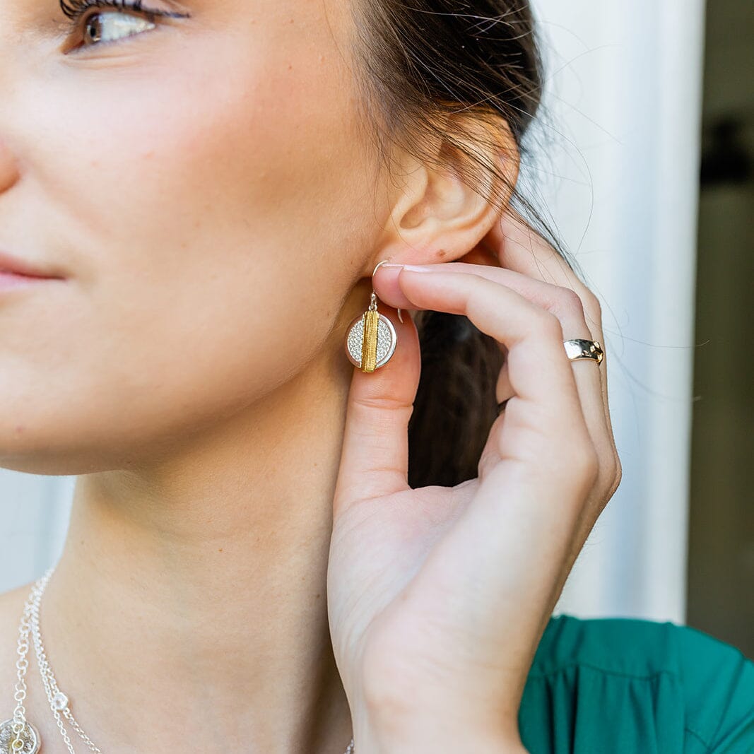 Sterling silver and CZ earrings wrapped in bronze wire