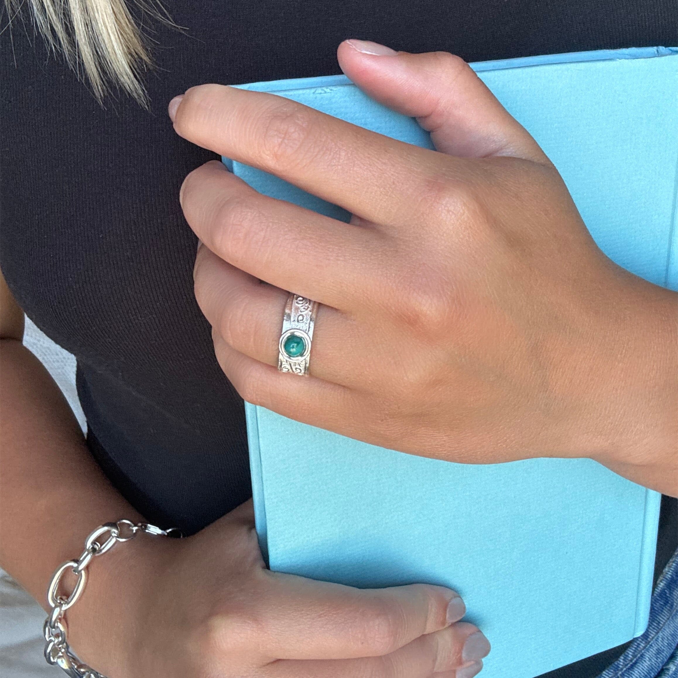 high polished turquoise ring in handcrafted .925 sterling silver - Edgewater