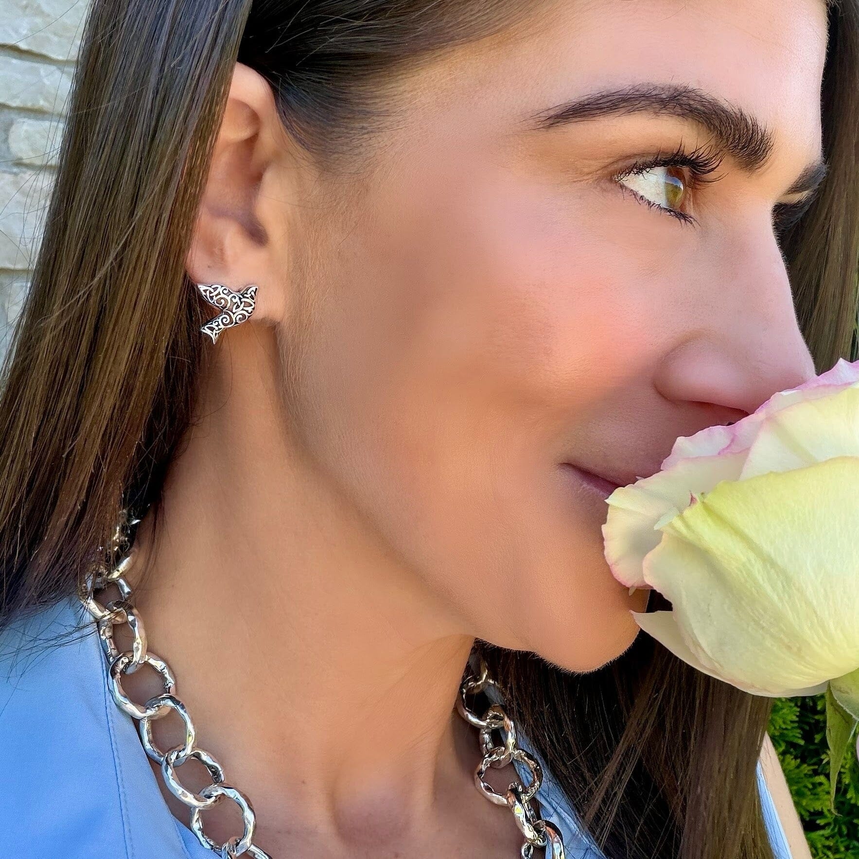 silver push-back post bird earrings