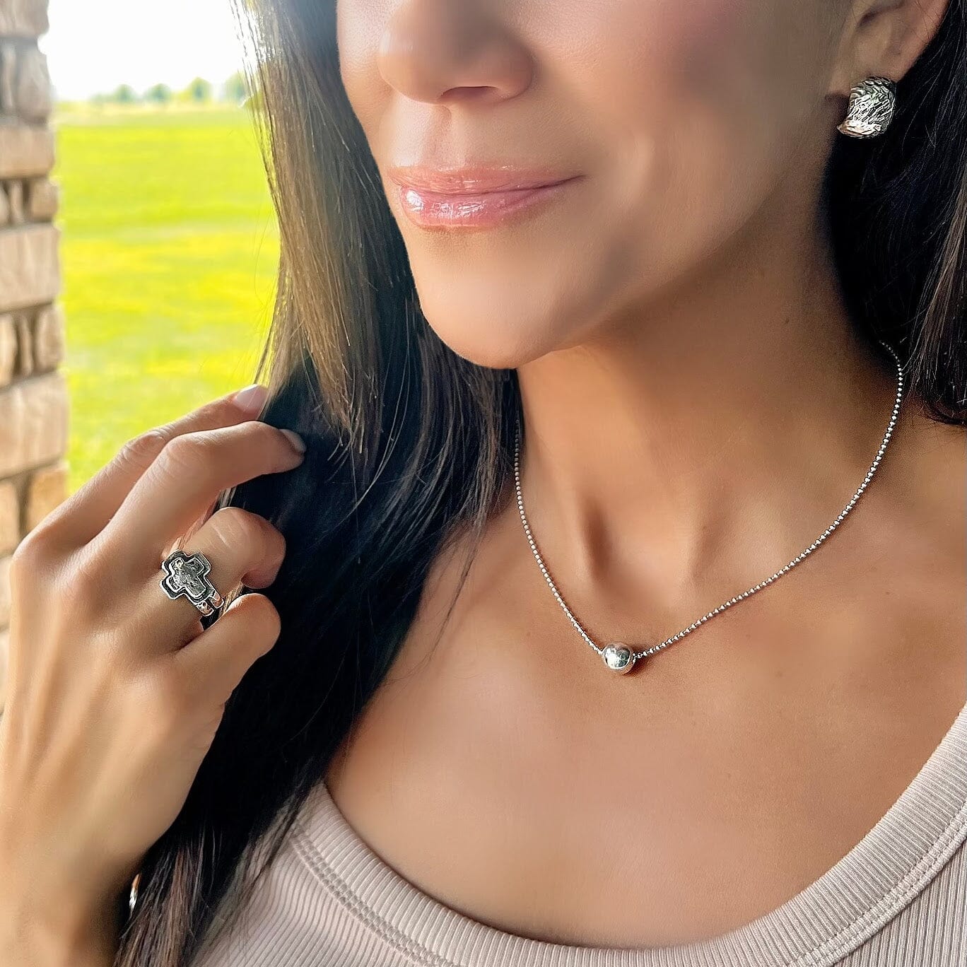 Elementary my dear necklace paired with amarillo earrings and santa fe ring