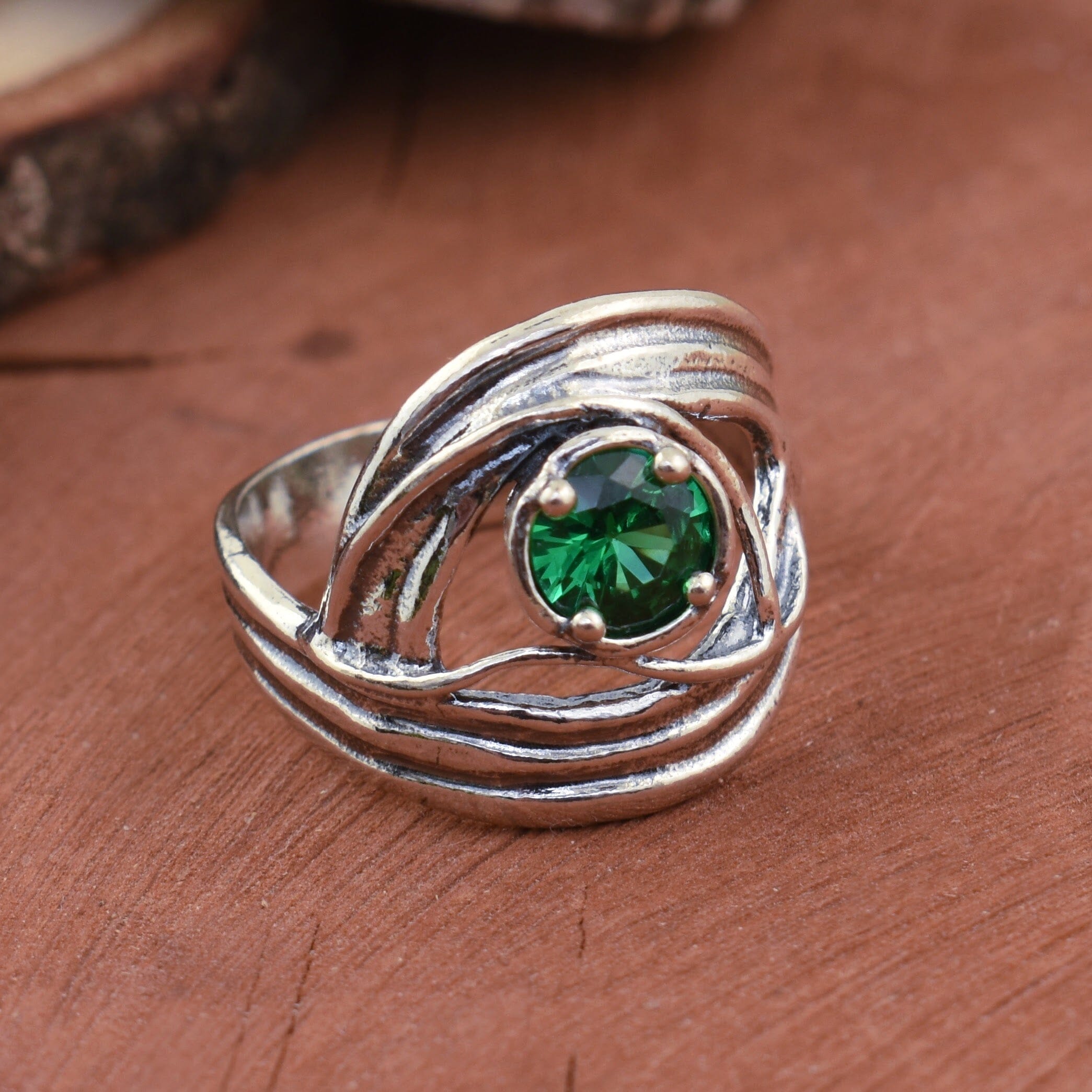 Green stone ring set in sterling silver