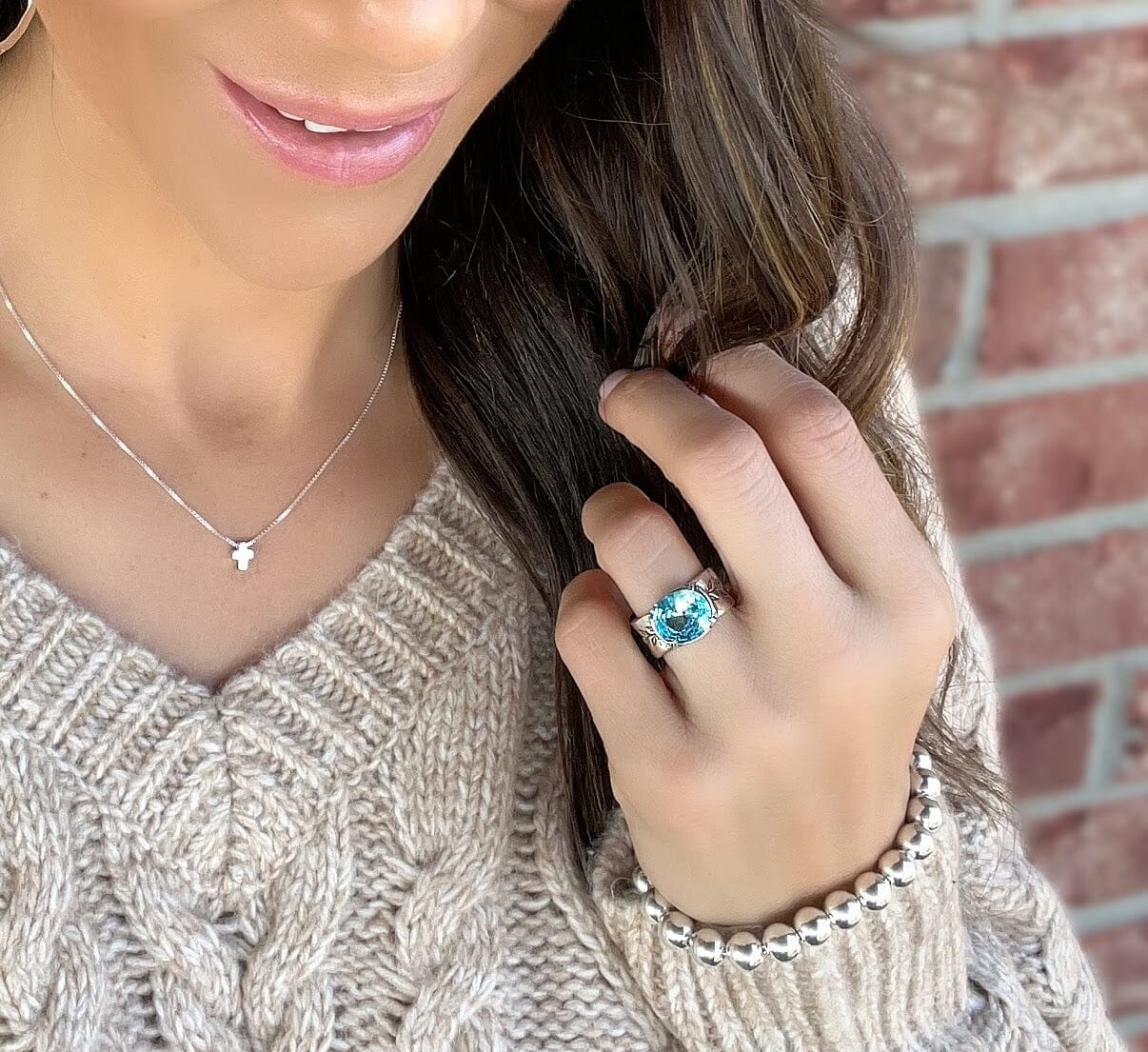 Enjoy Ring - Sky Blue paired with Itty Bitty Cross Necklace and Hav'n a Ball Bracelet
