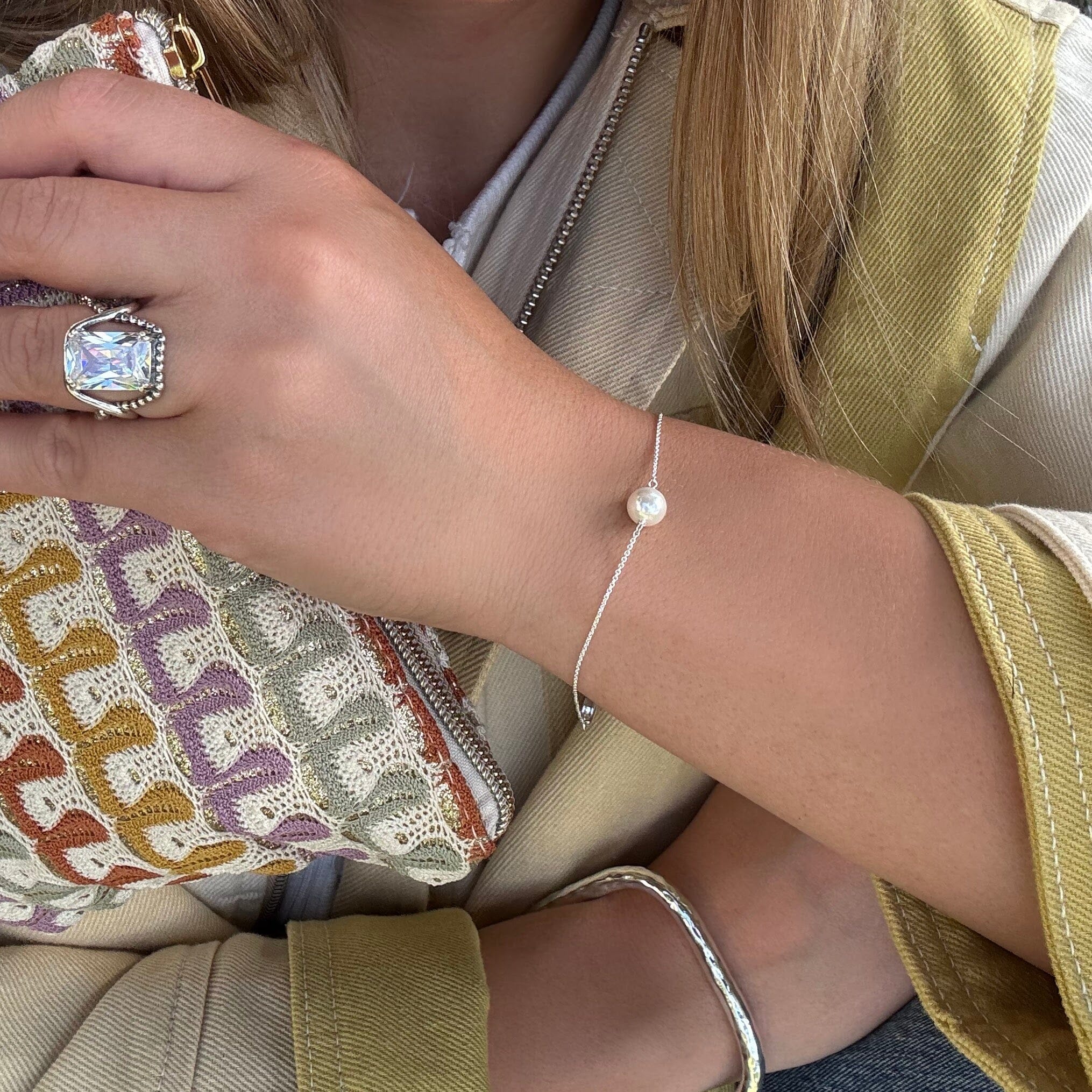 Everyday Grace Necklace paired with Clear Cut Ring and Squared-Up Bangle