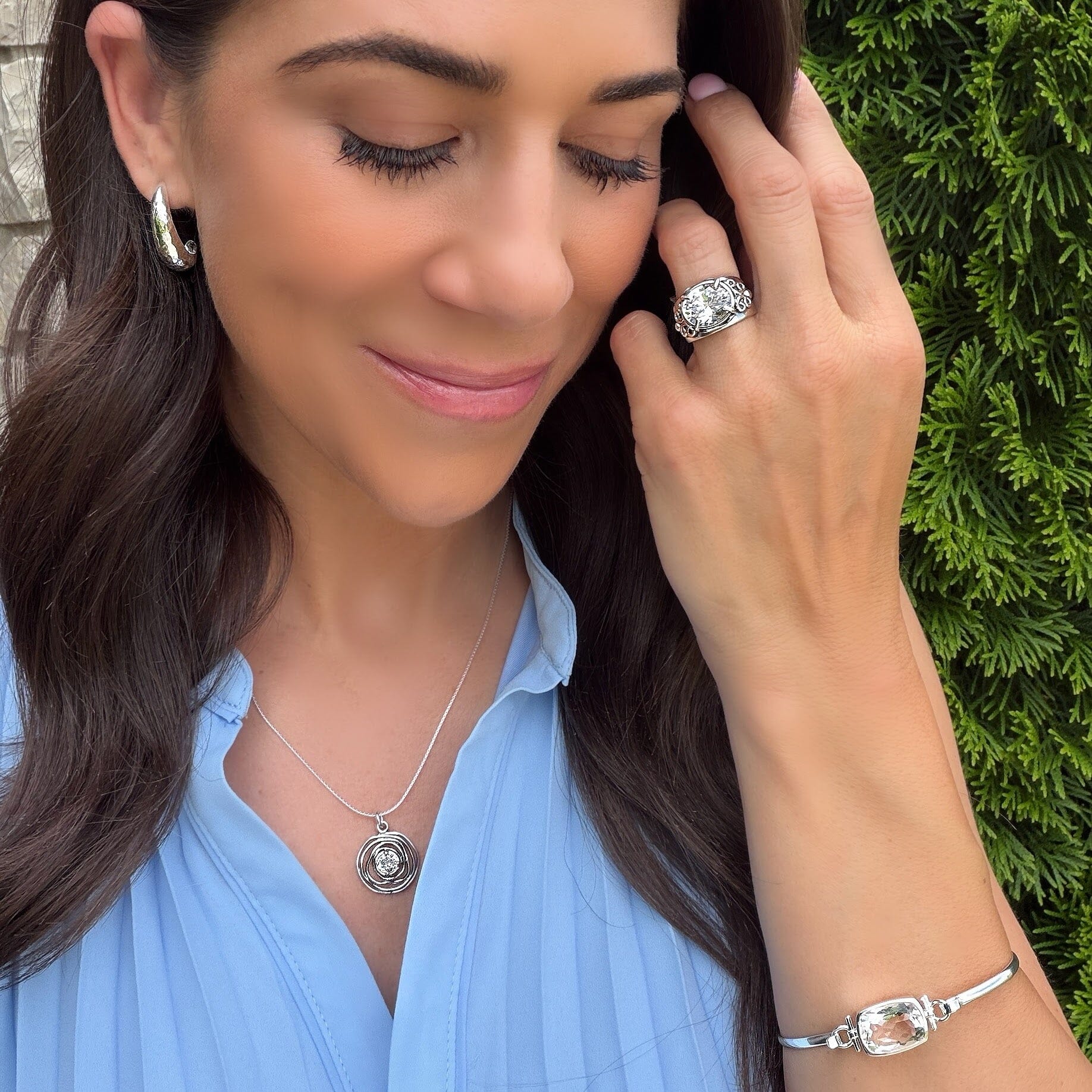 Eye candy ring paired with The Success story bangle, bend the rules earrings and new crown jewel necklace