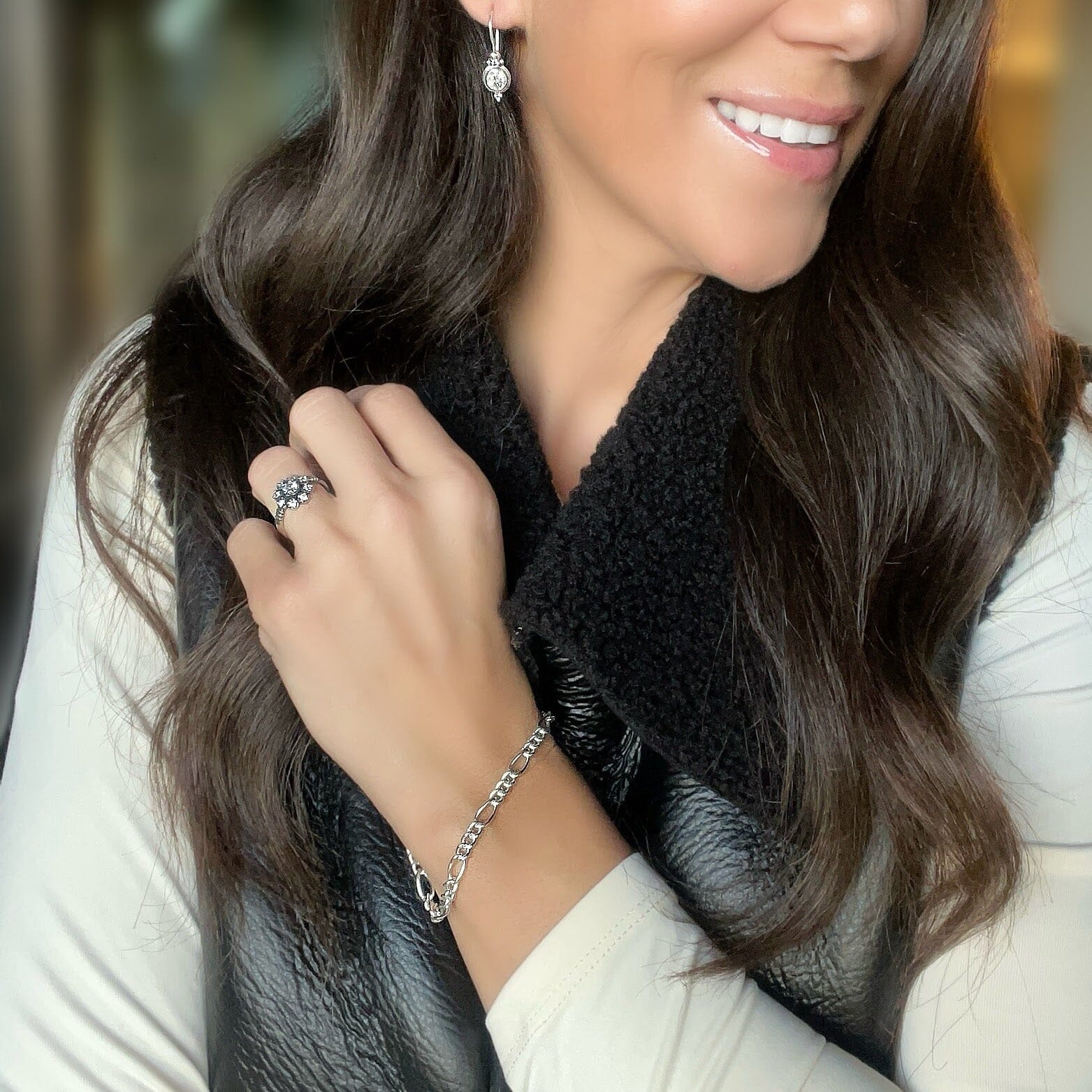 .925 silver bracelet Fab Figaro paired with the lit'l vintage ring and she shines earrings