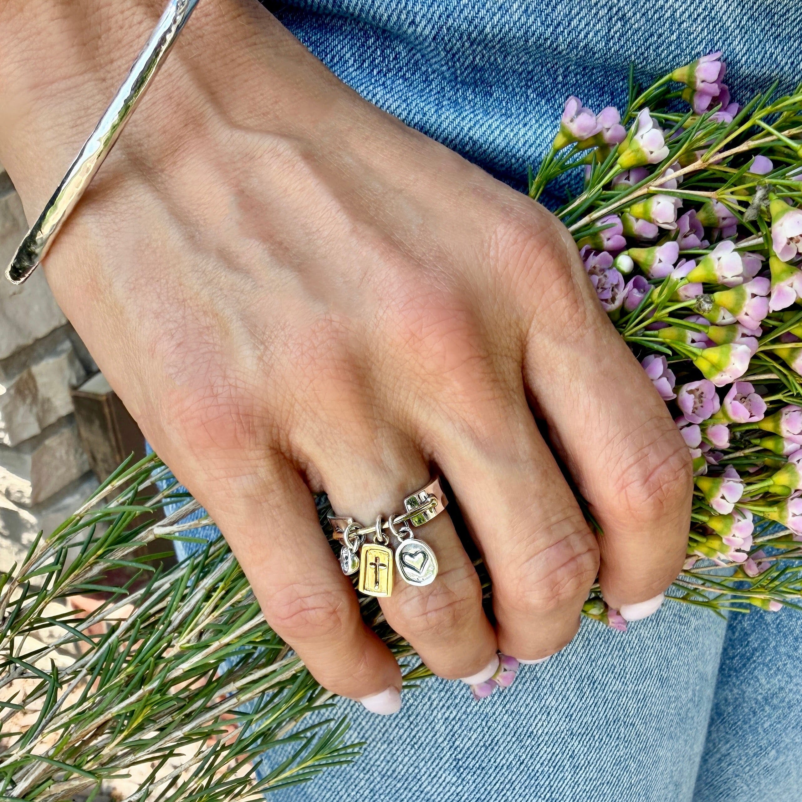 sterling silver and brass faith ring
