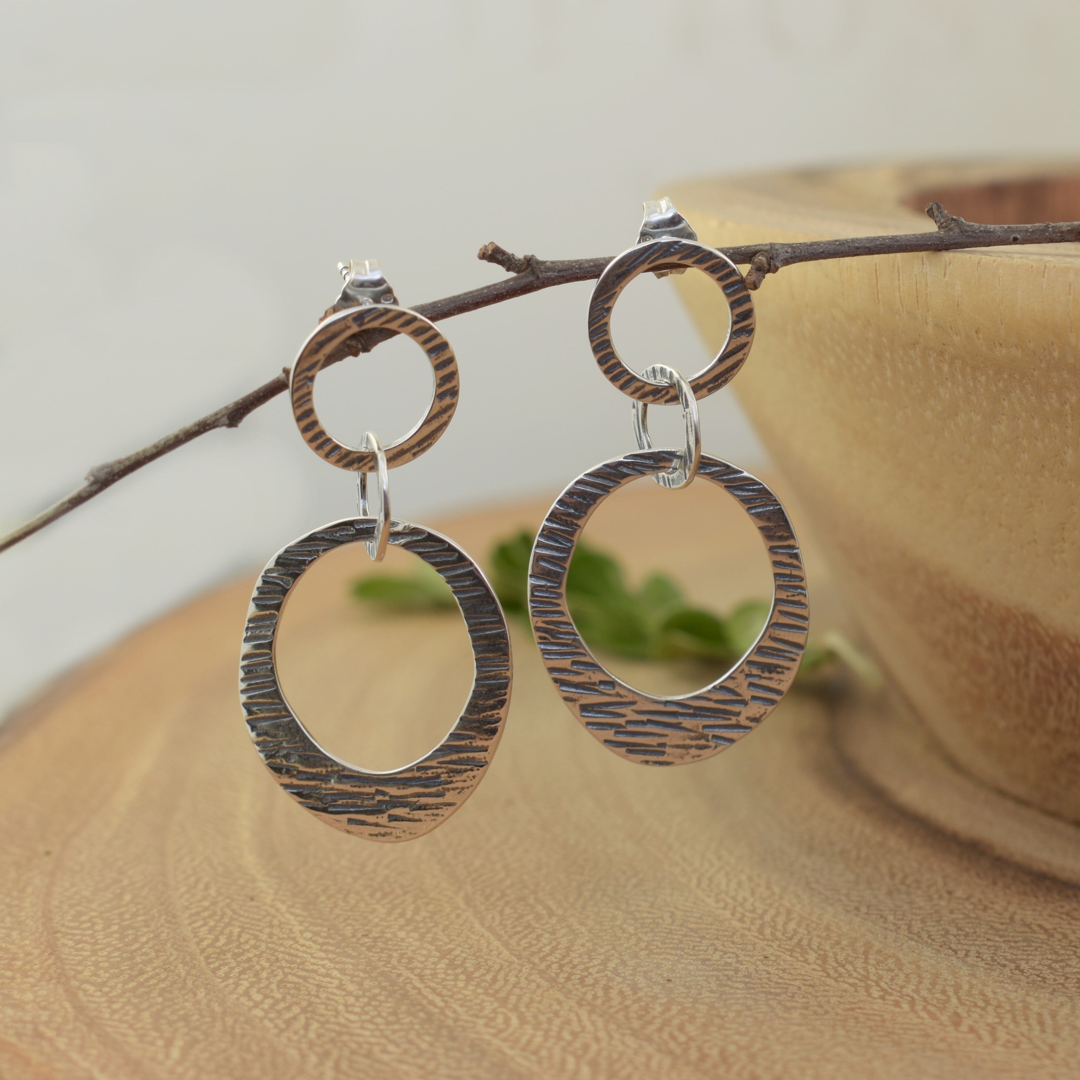 Post-style textured sterling silver earrings