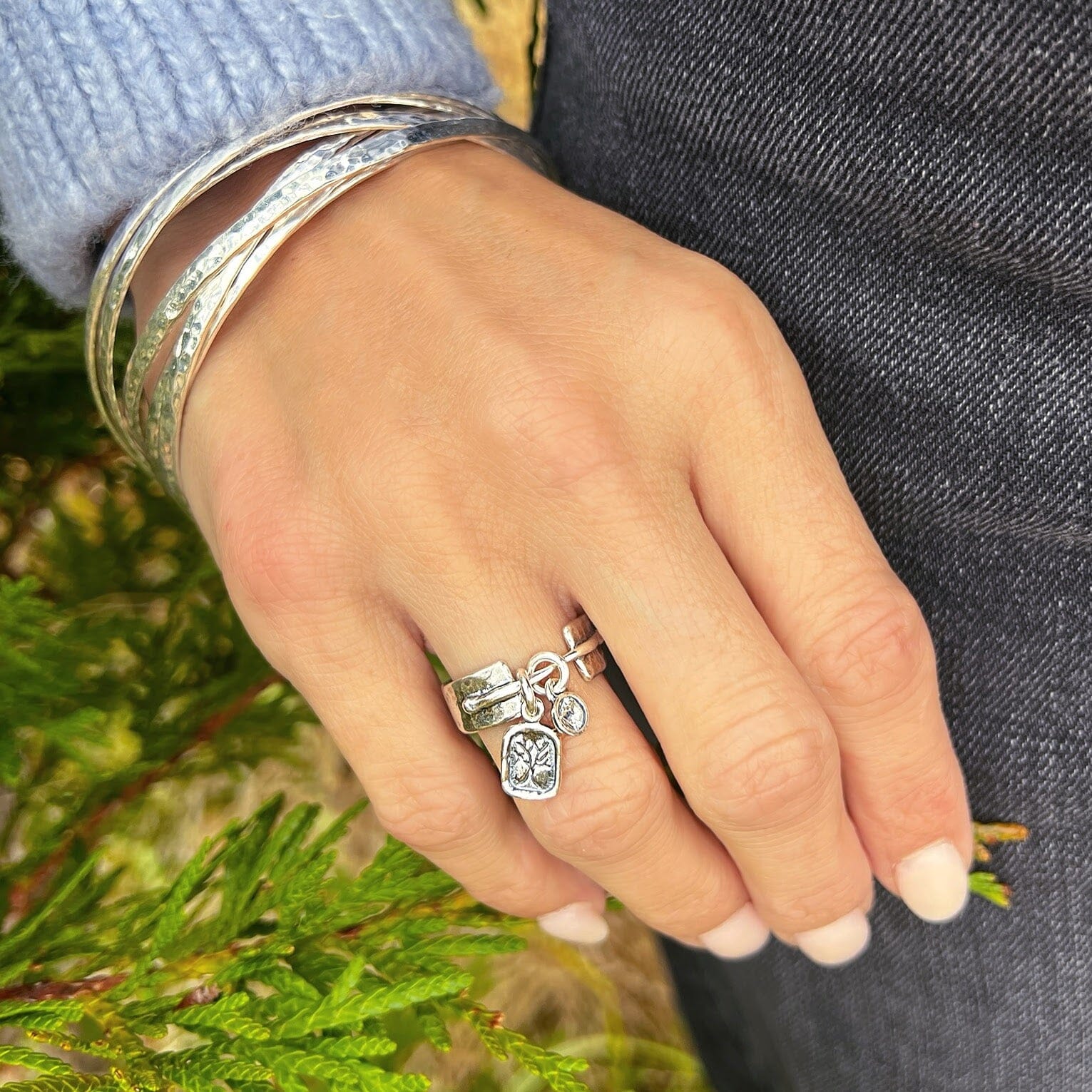 silver designer Family Love Ring