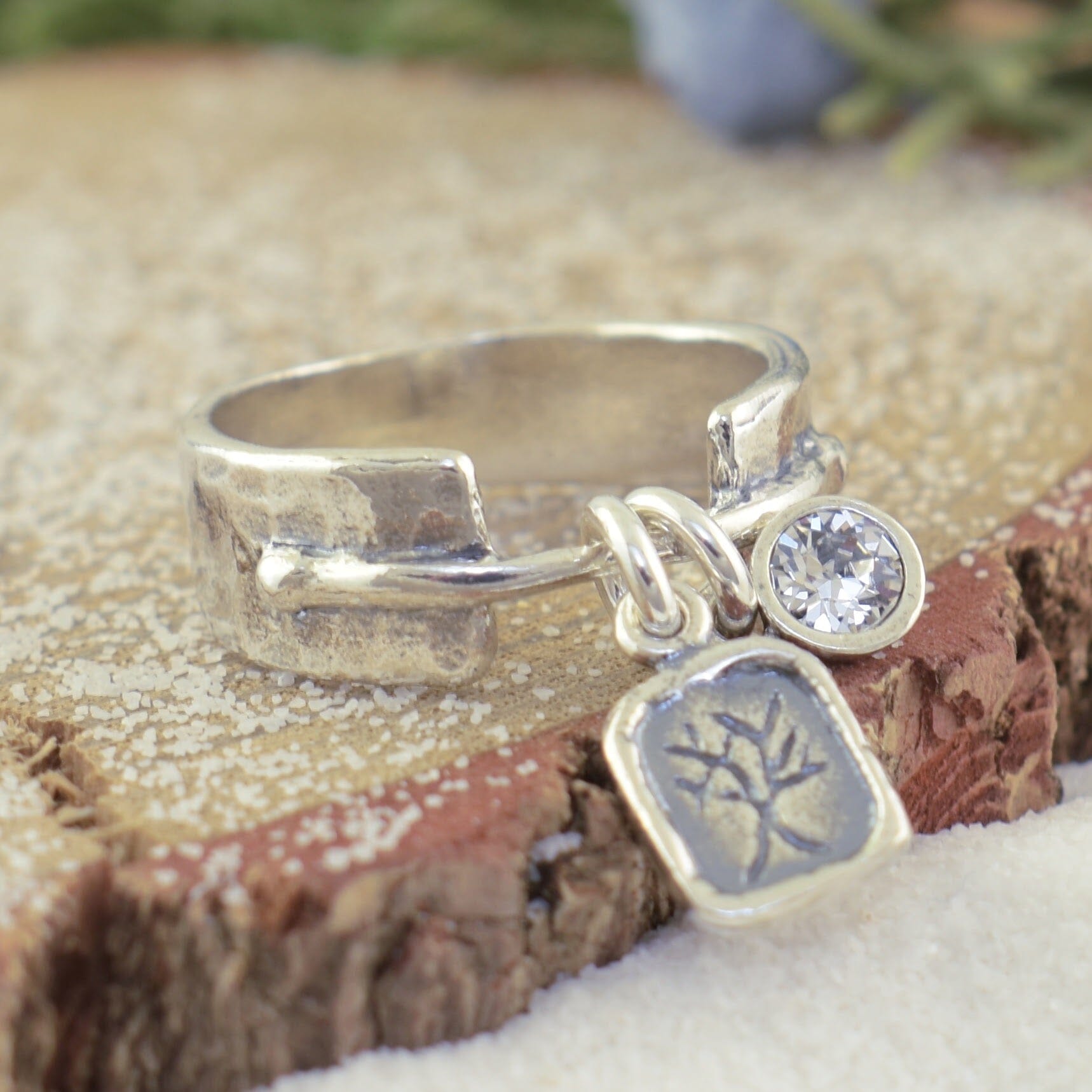 Sterling silver hand crafted ring with dangles