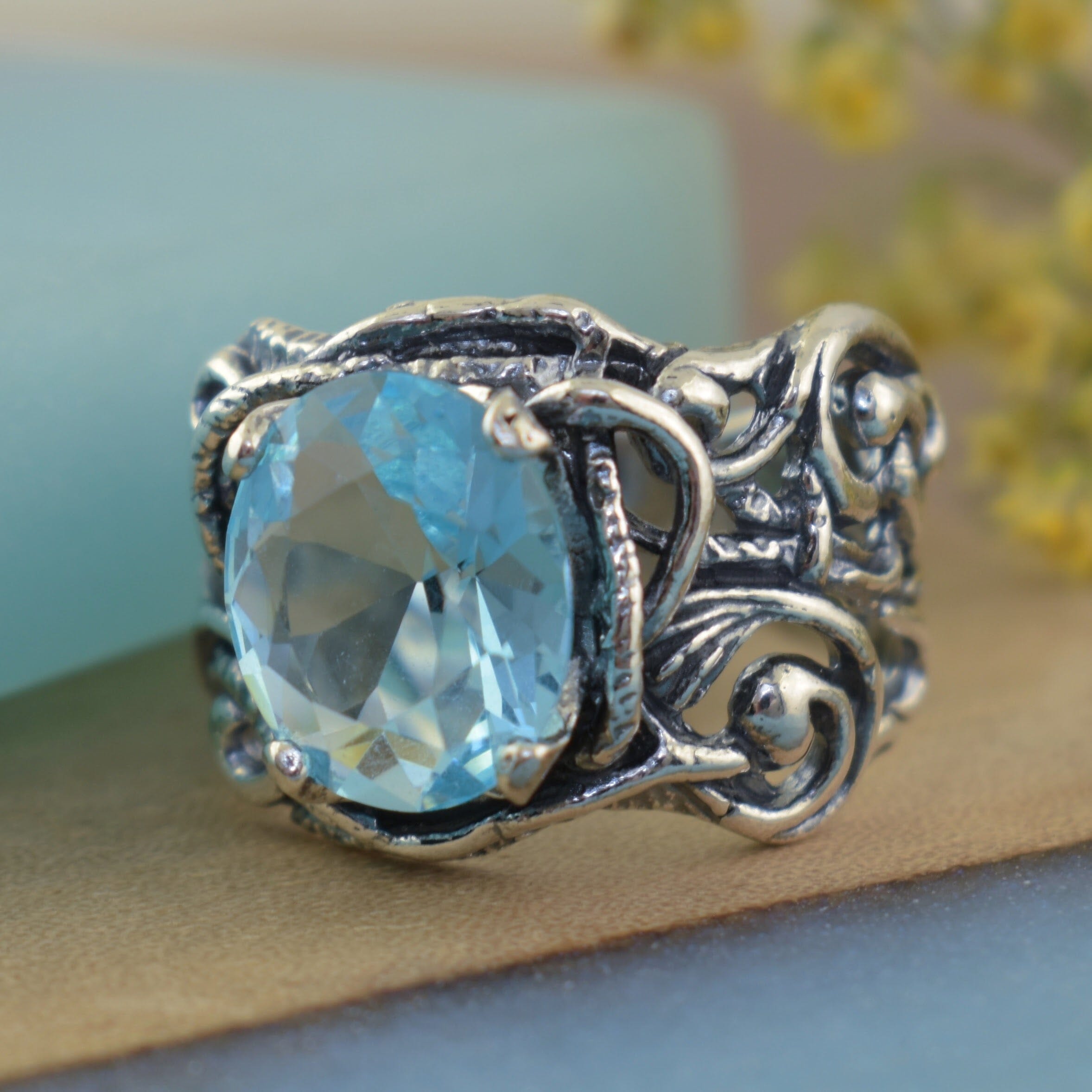 Prong set blue CZ stone