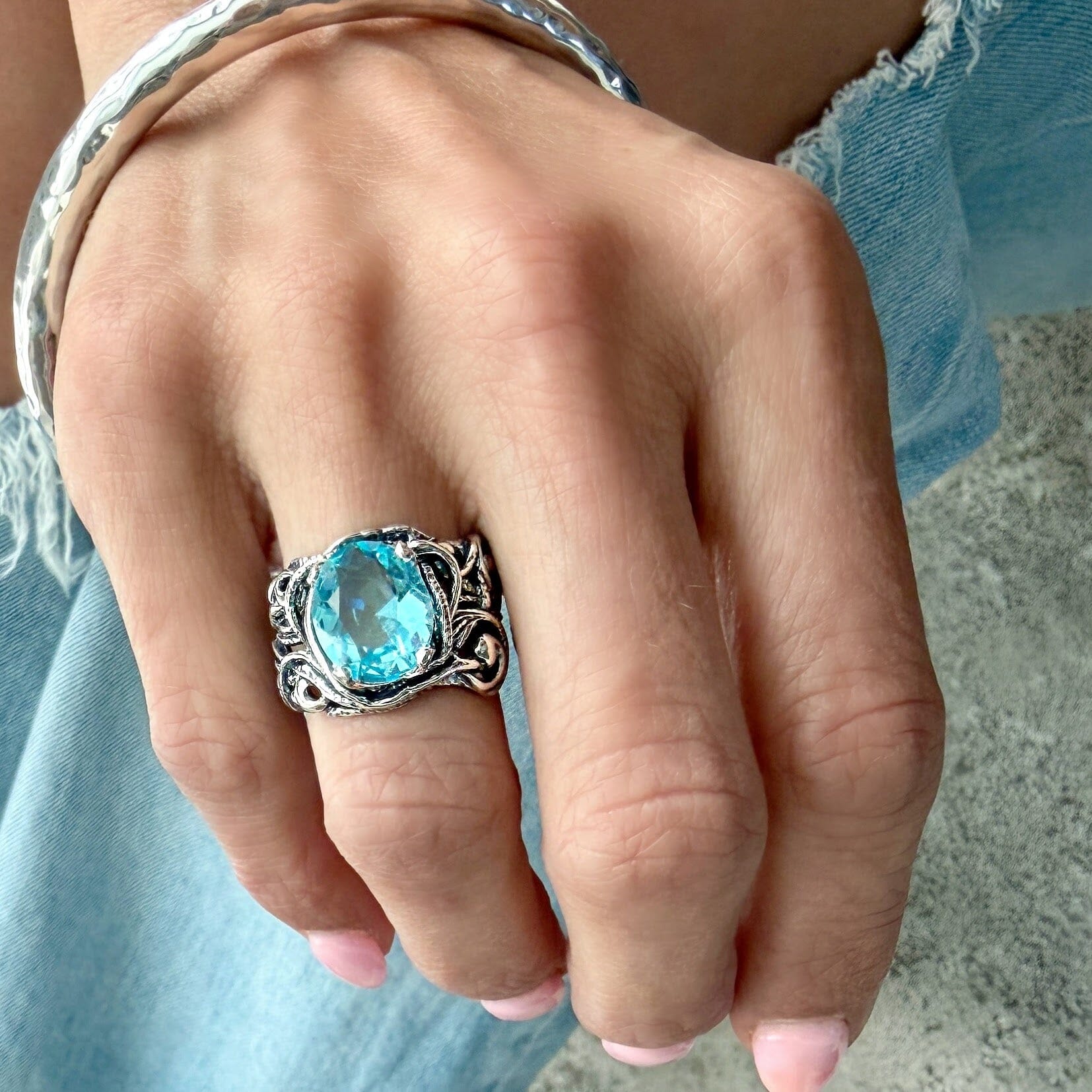 chunky blue cz ring