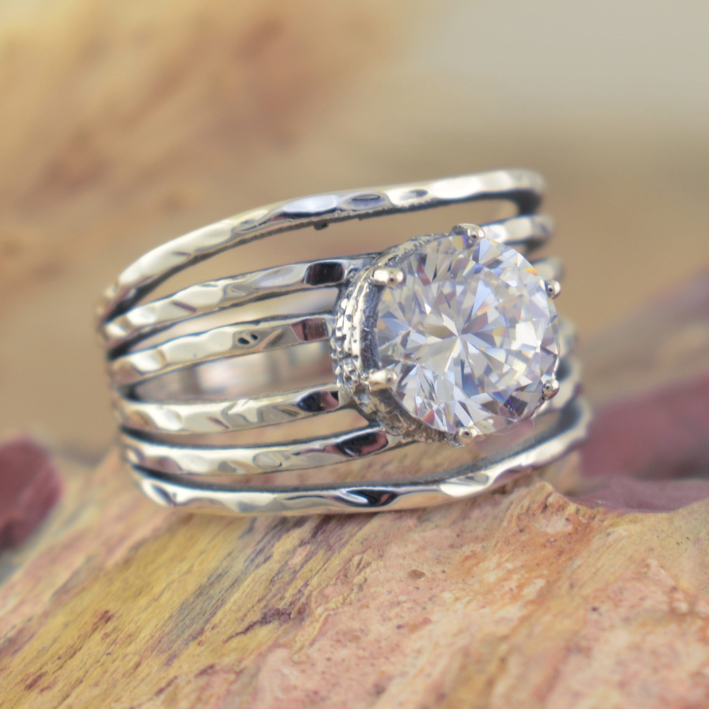 sterling silver hammered multi band ring