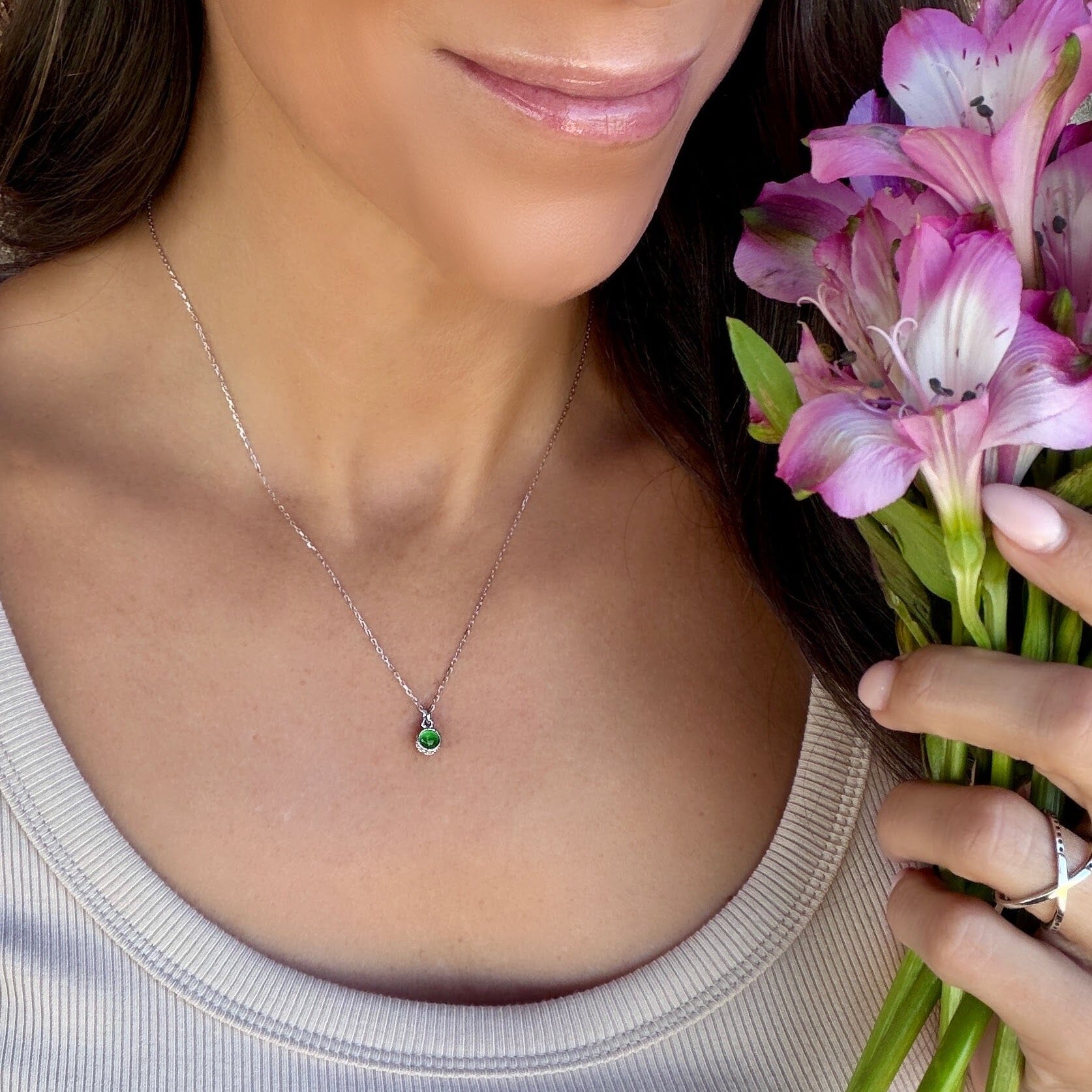 reversible sterling silver necklace in blue and green