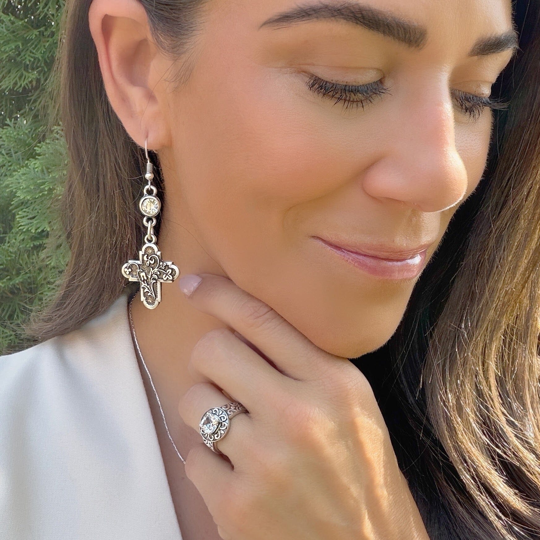 silver cross earrings