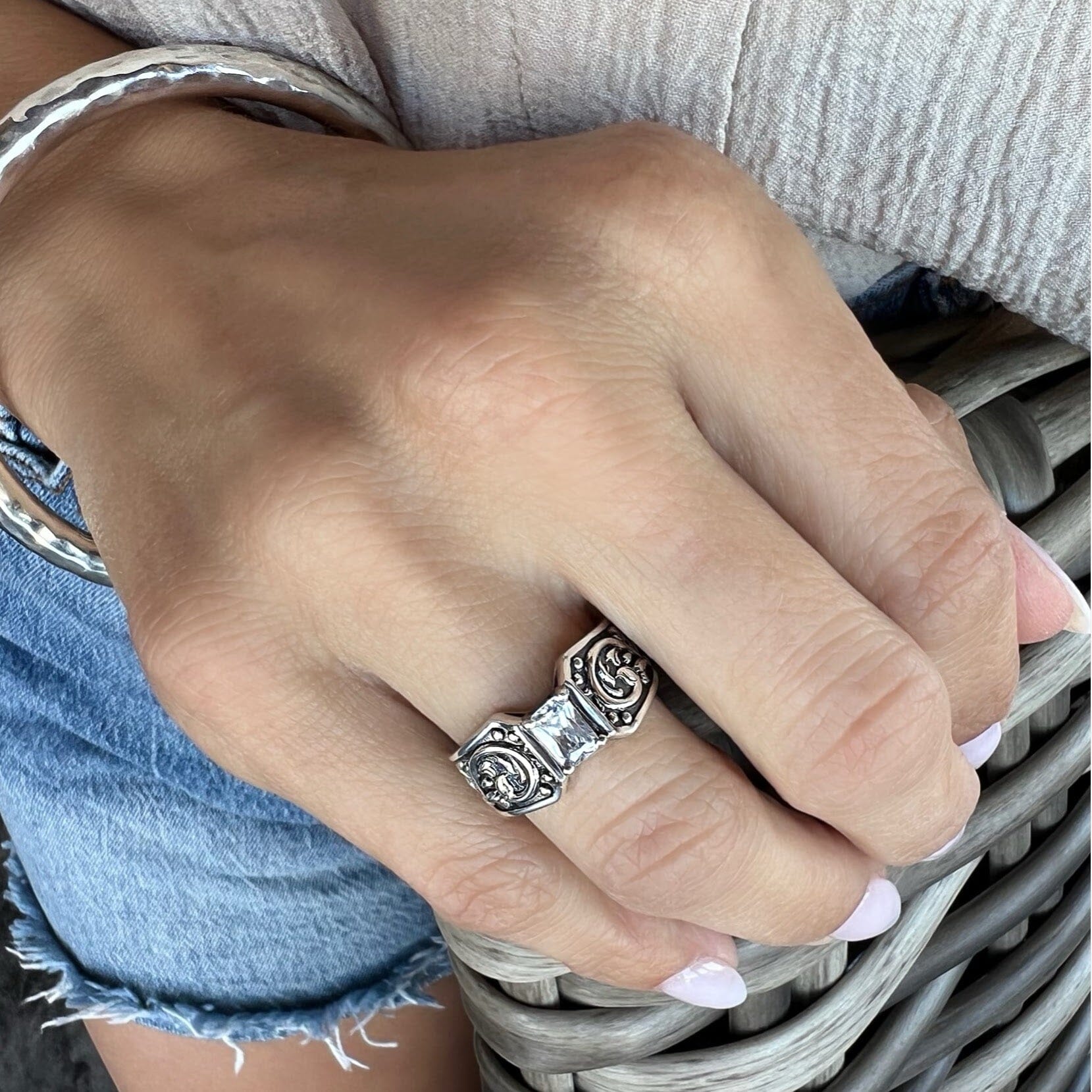 Francesca Ring paired with Essentials Bangle