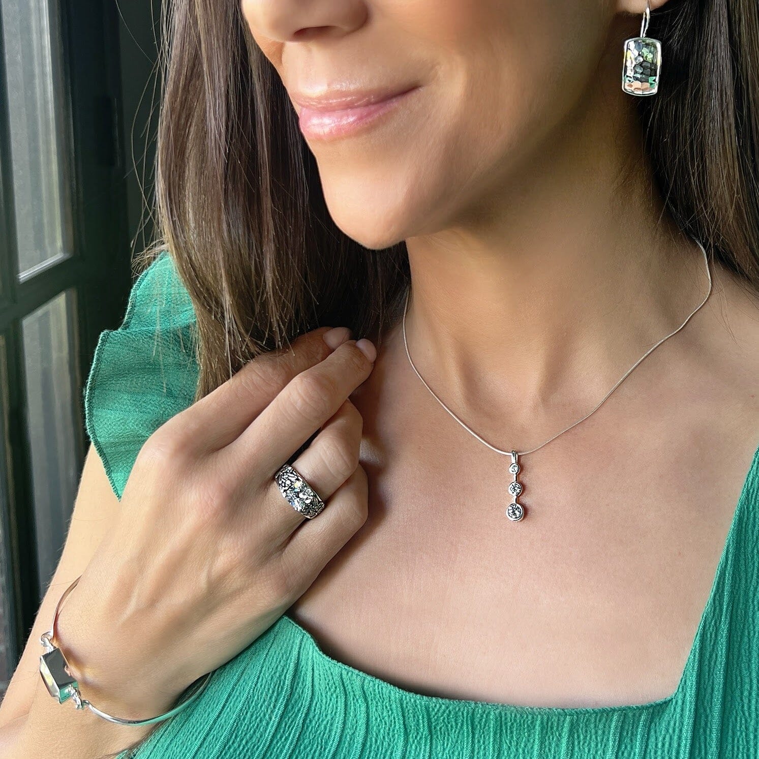 Garden Party Ring paired with Day by Day Earrings, I Am Necklace, and Success Story Bracelet