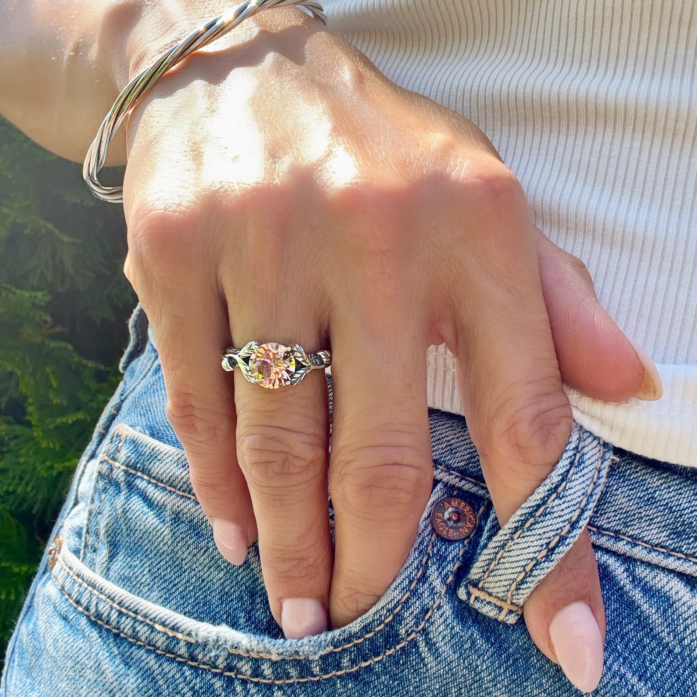 Morganite CZ stone ring called Georgia ring 
