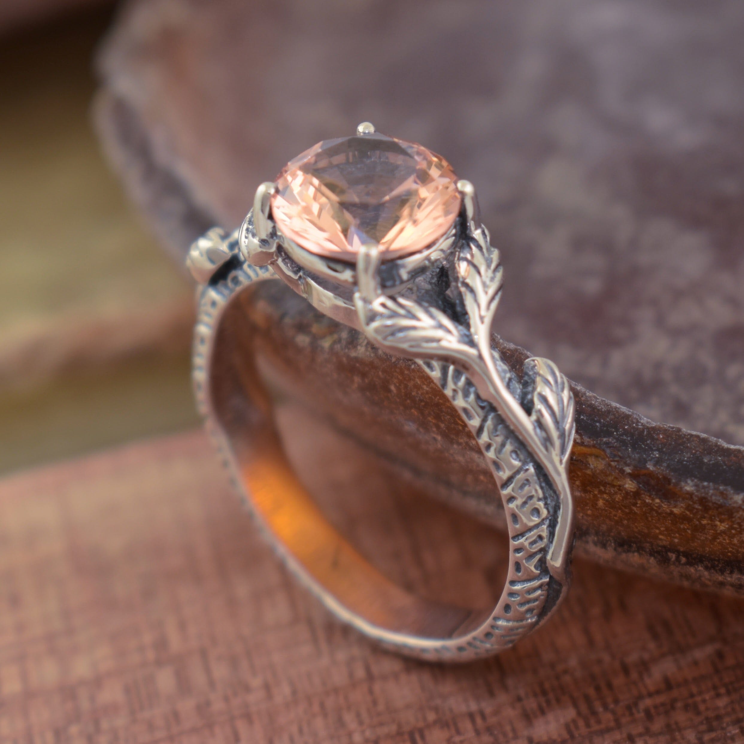sterling silver vine handcrafted band with a round cz stone
