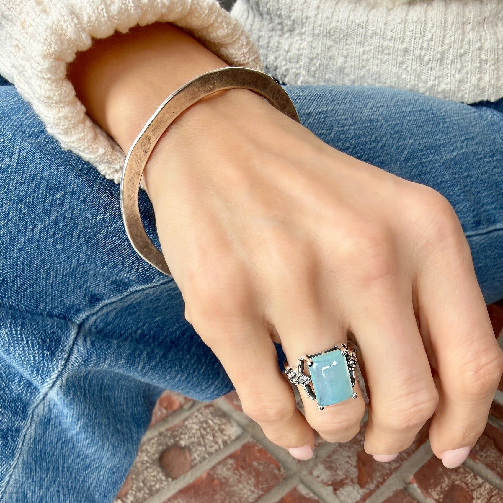 hammered silver bangle