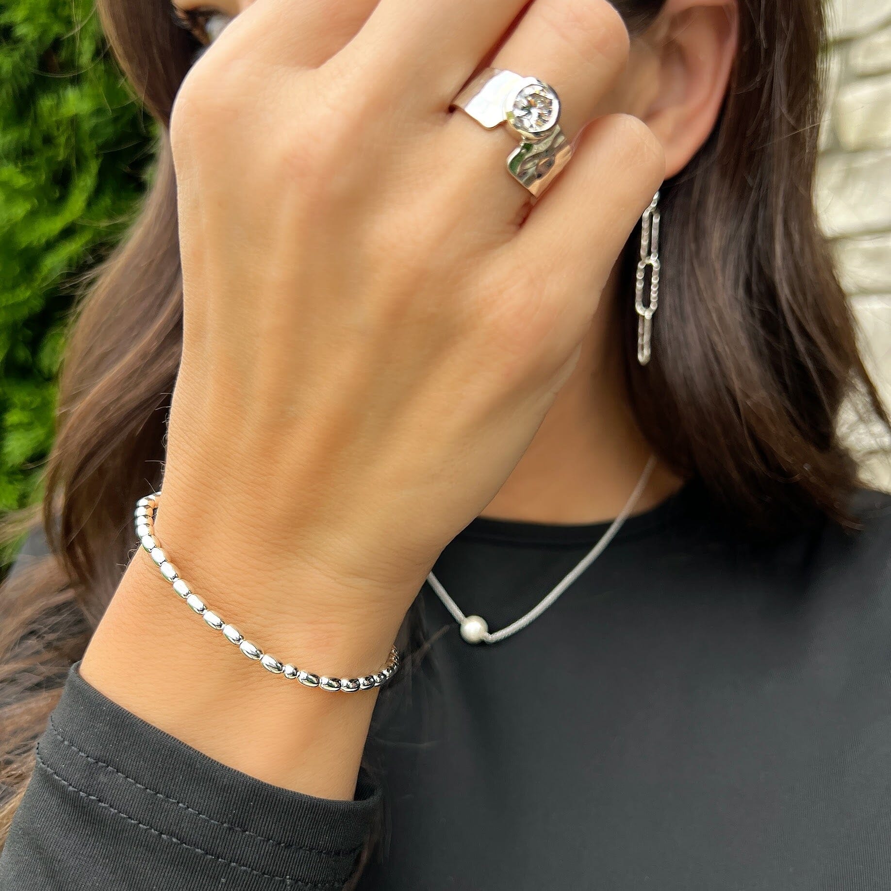 sterling silver beaded stretch bracelet