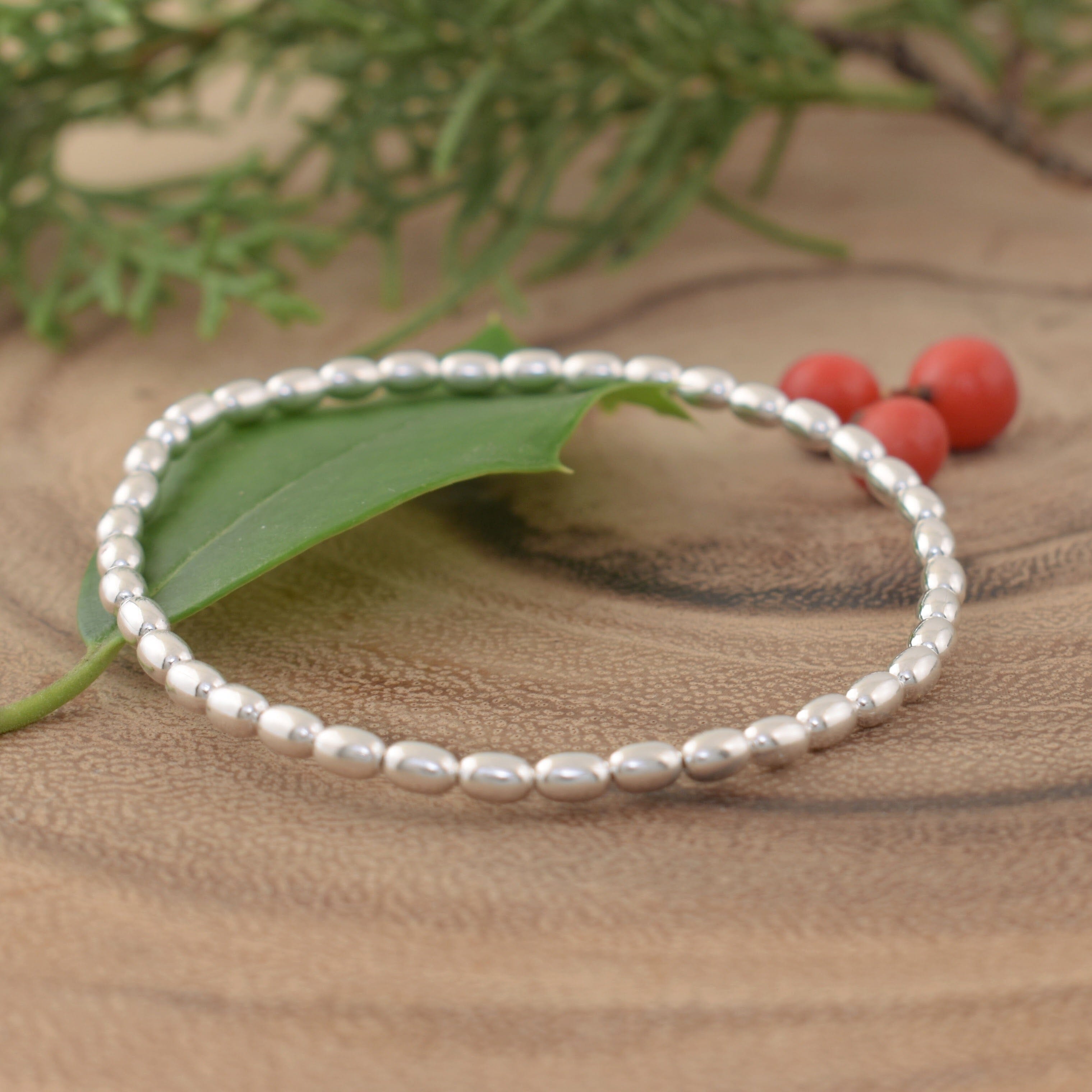 sterling silver beaded stretch bracelet