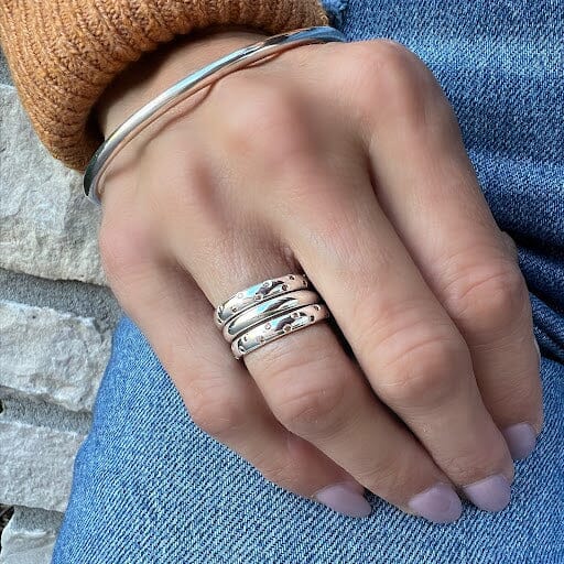 sterling silver band with golden cz stones. paired with the plane jane ring and the polished bangle.