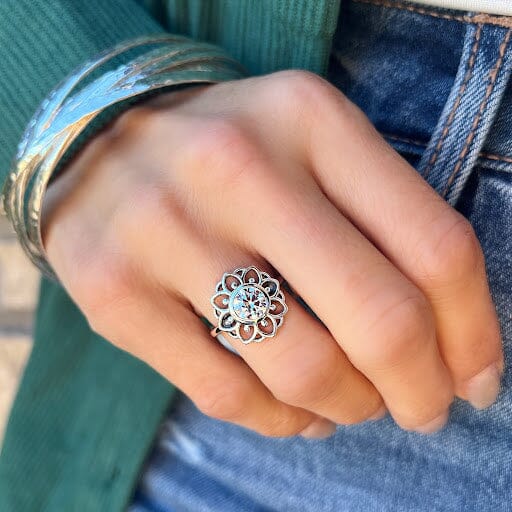 cz flower ring in sterling silver - Good Day Sunshine