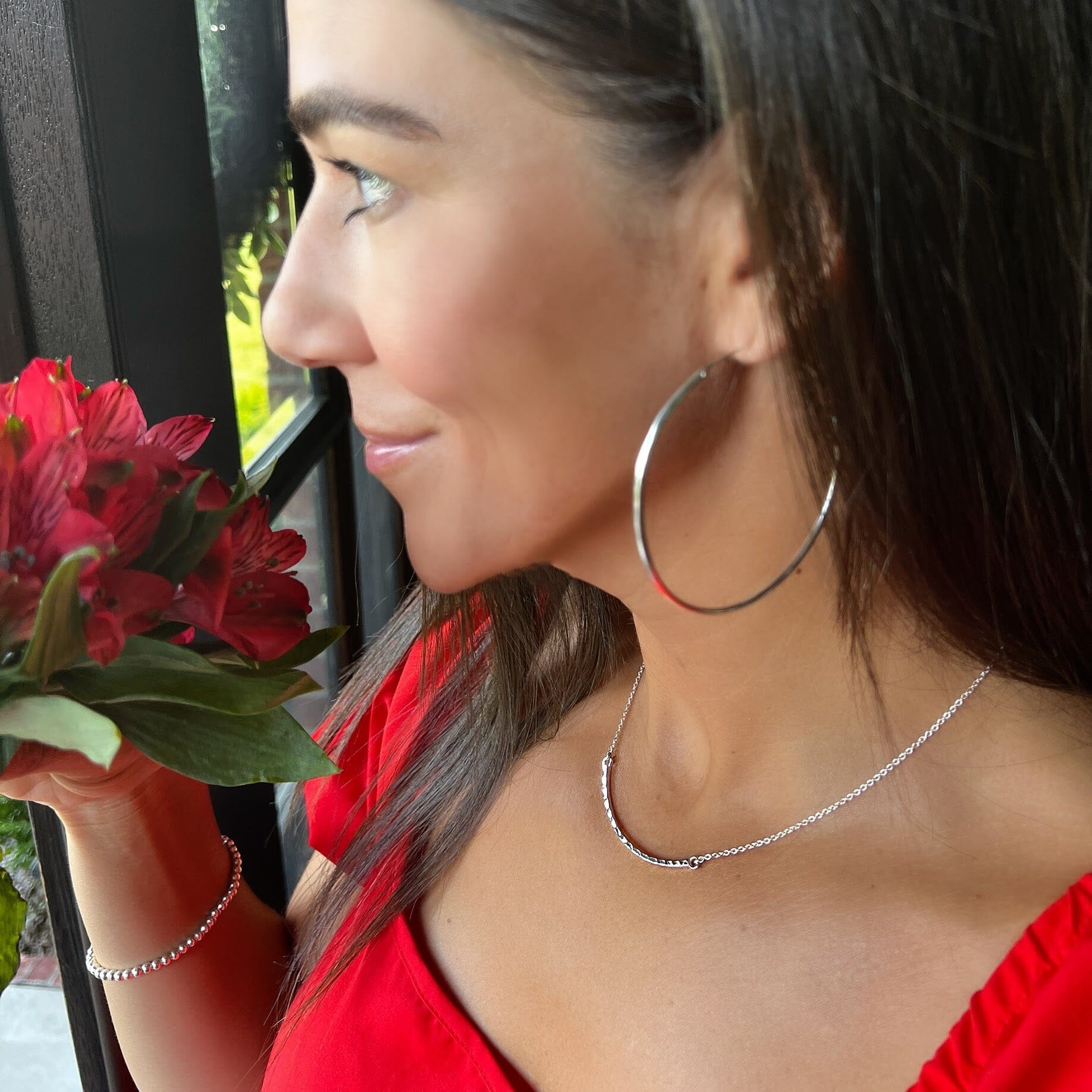 Gotta Have it necklace paired with Simply the best hoops and Beaded stack bracelet